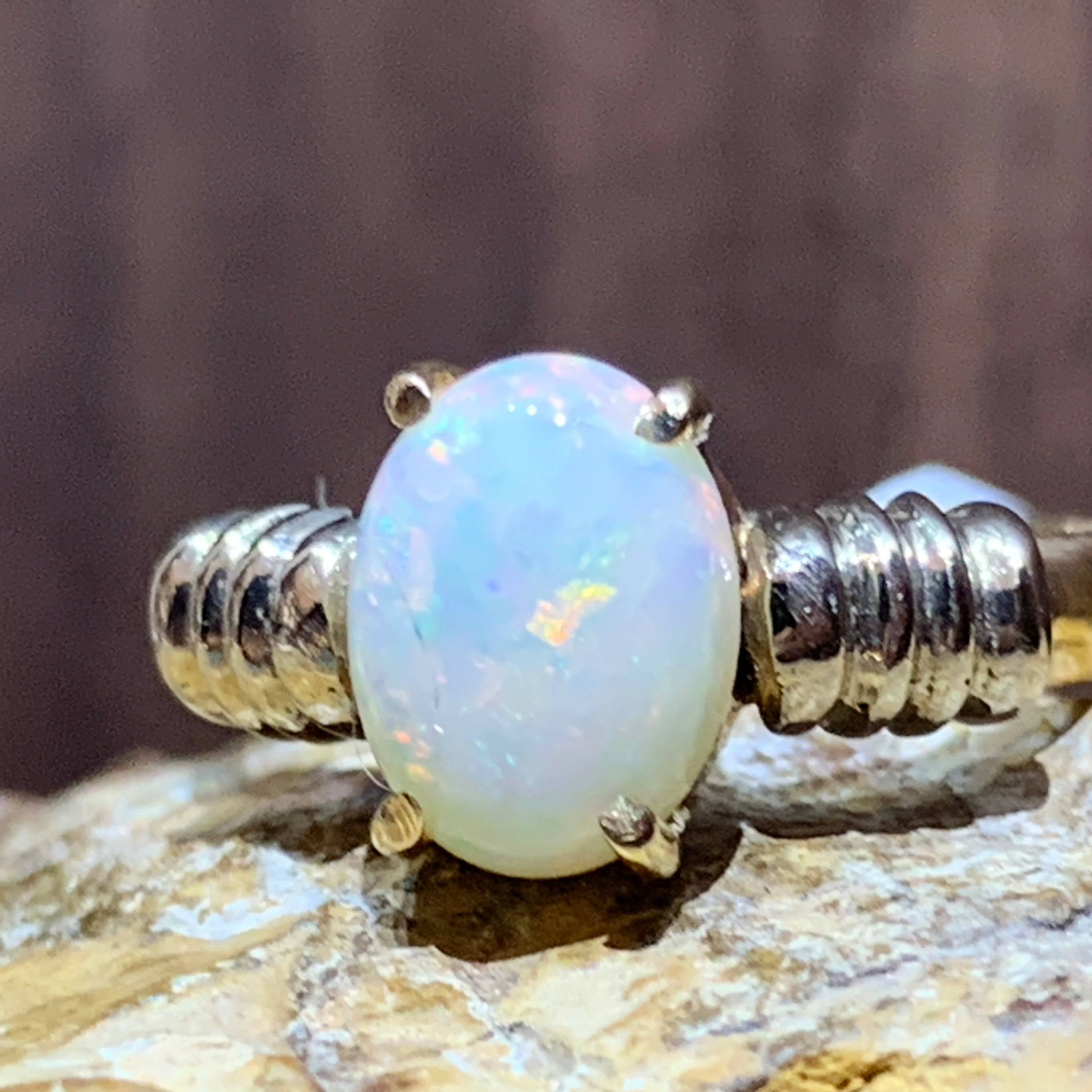 14kt Yellow Gold White Opal solitaire ring - Masterpiece Jewellery Opal & Gems Sydney Australia | Online Shop