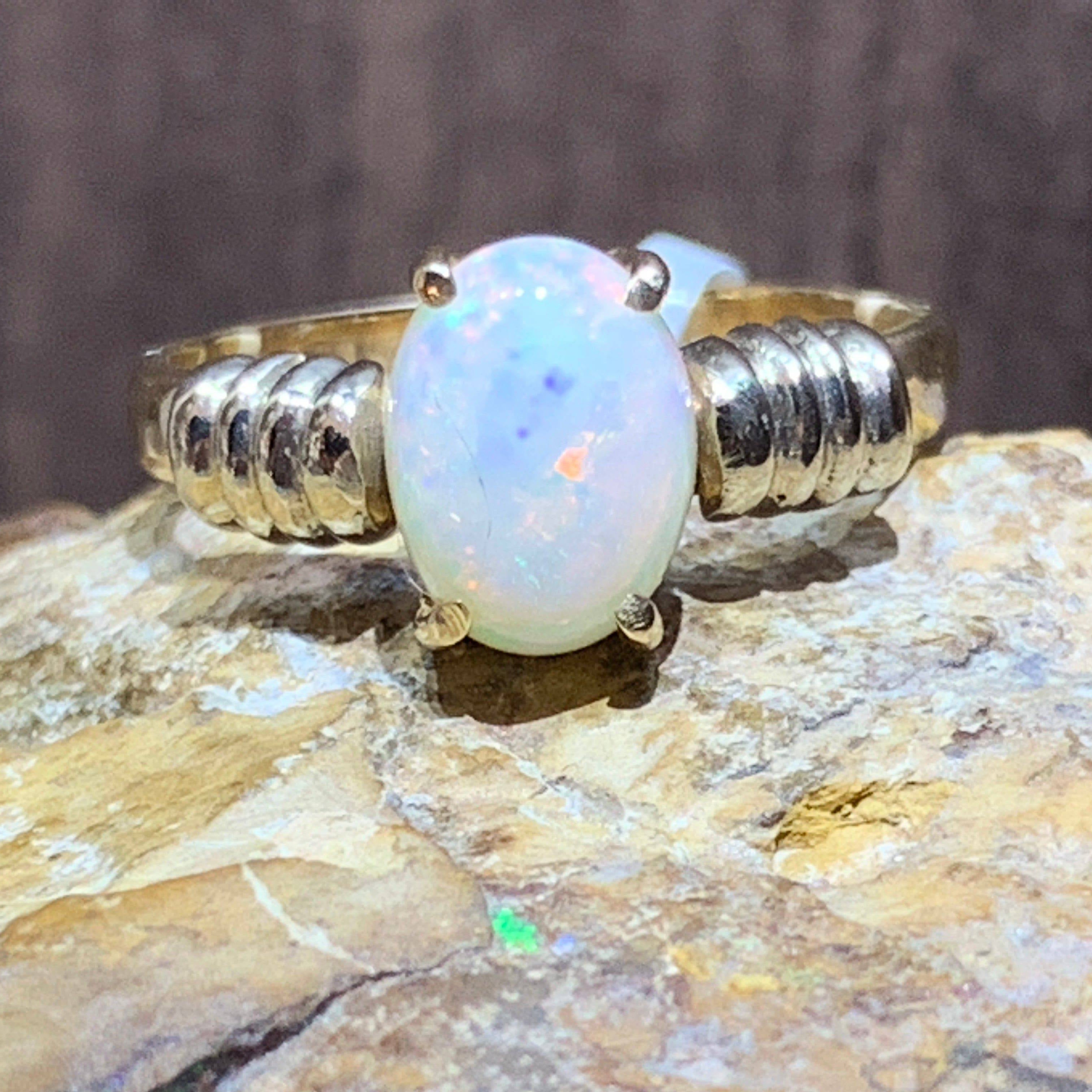 14kt Yellow Gold White Opal solitaire ring - Masterpiece Jewellery Opal & Gems Sydney Australia | Online Shop
