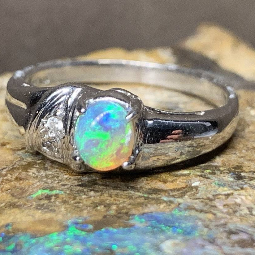 18kt White Gold Black Crystal Opal and Diamond ring - Masterpiece Jewellery Opal & Gems Sydney Australia | Online Shop