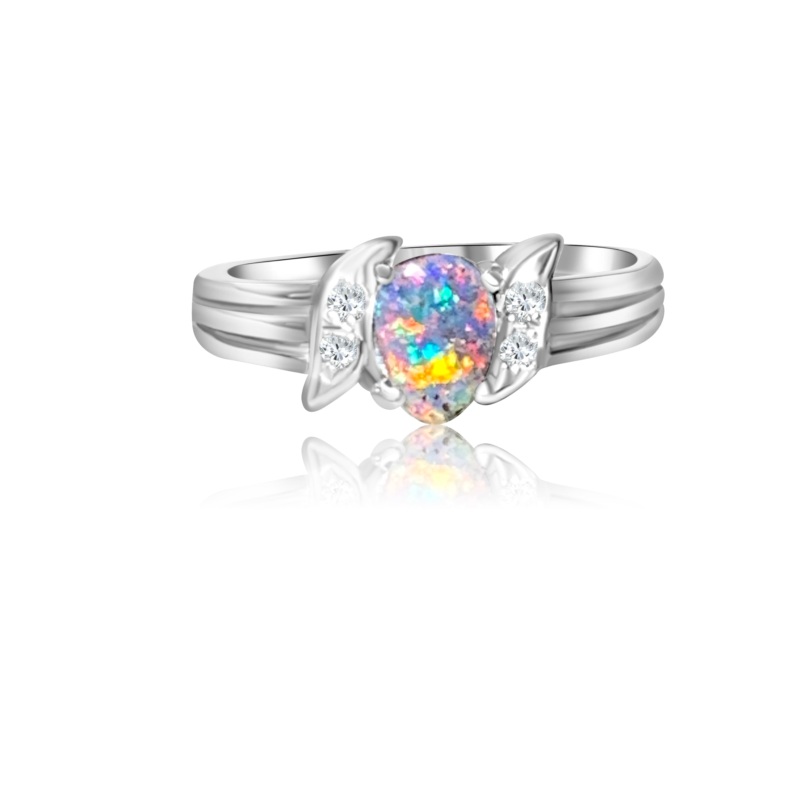 18kt White Gold Boulder Opal and Diamond ring - Masterpiece Jewellery Opal & Gems Sydney Australia | Online Shop