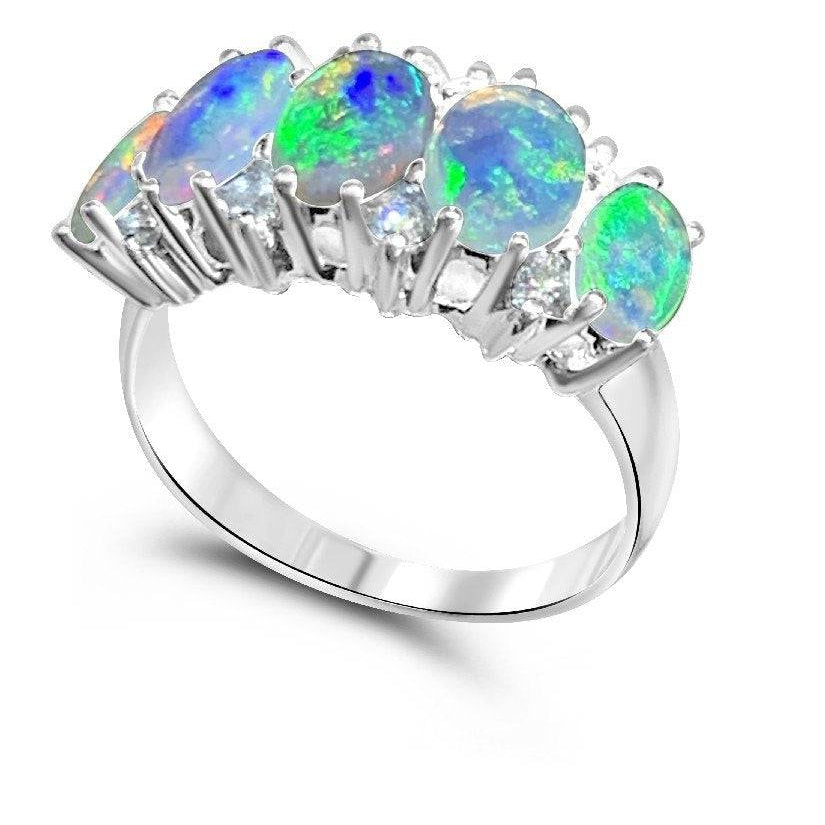 18kt White Gold Opal and Diamond ring - Masterpiece Jewellery Opal & Gems Sydney Australia | Online Shop
