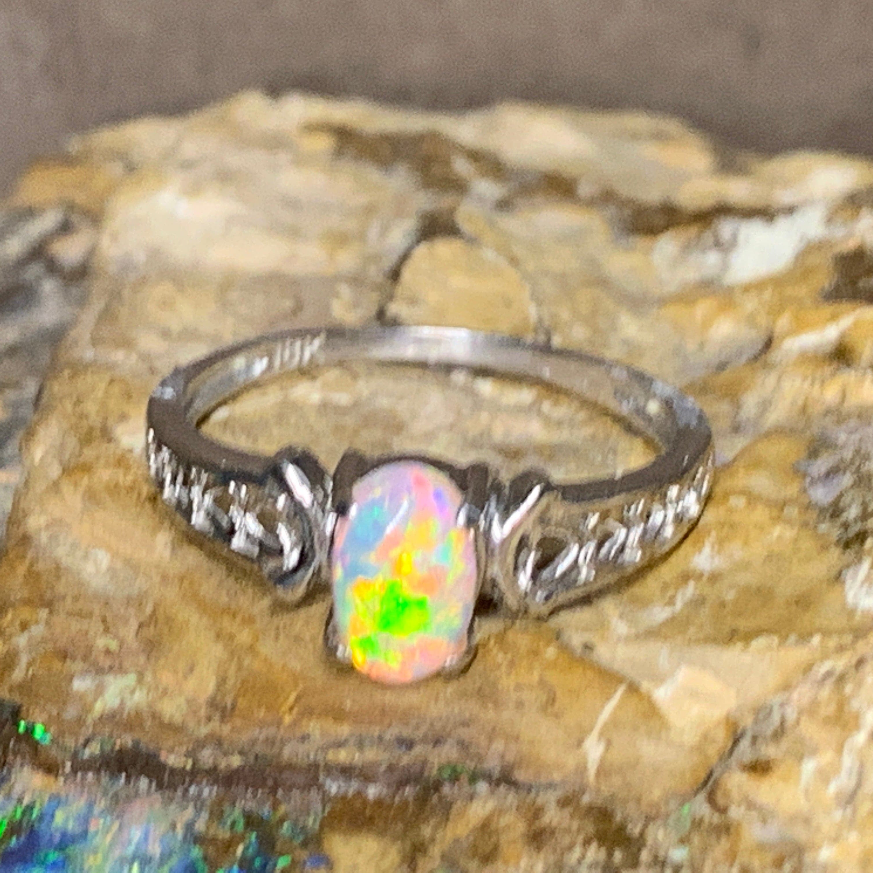 18kt White Gold Solitaire Opal ring - Masterpiece Jewellery Opal & Gems Sydney Australia | Online Shop