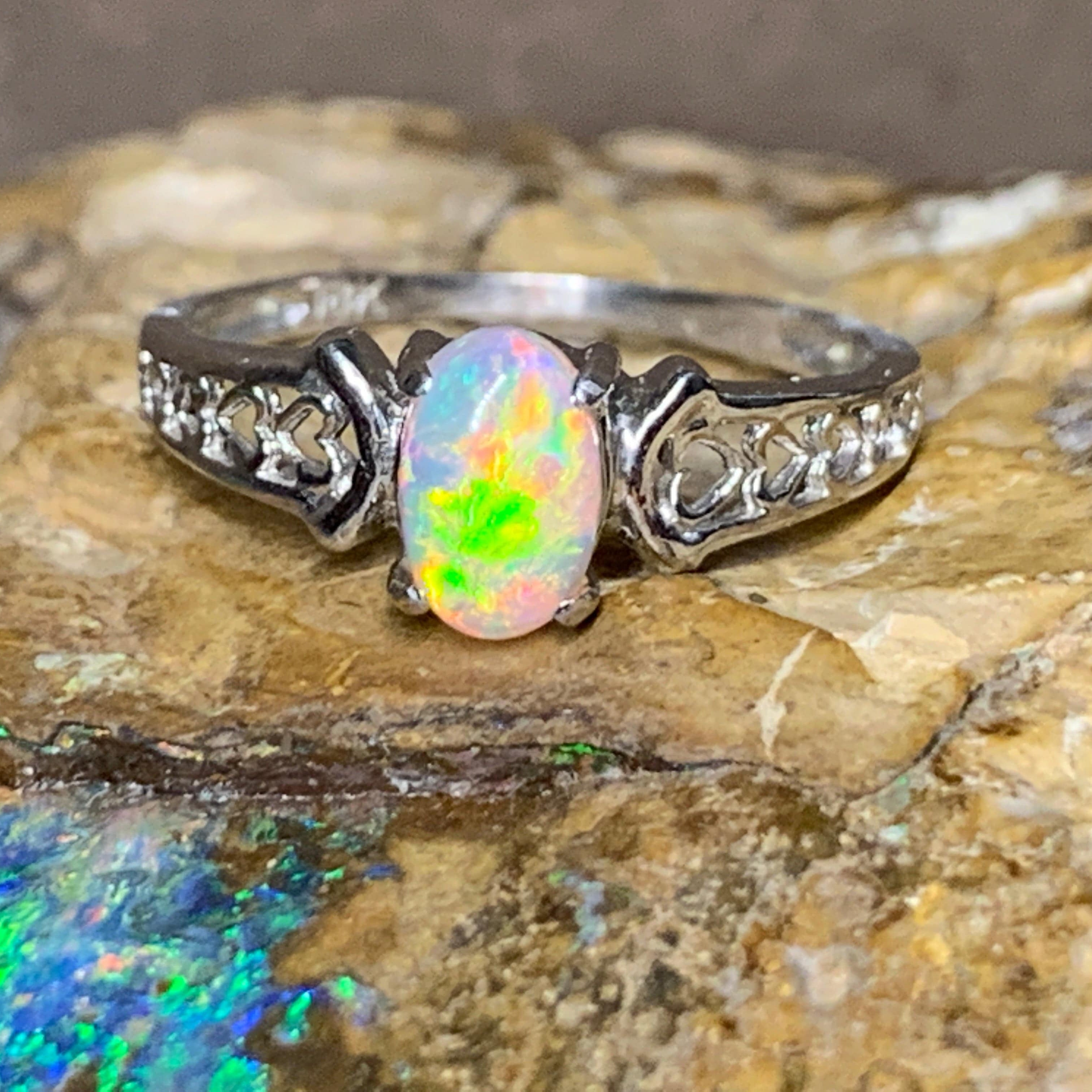 18kt White Gold Solitaire Opal ring - Masterpiece Jewellery Opal & Gems Sydney Australia | Online Shop