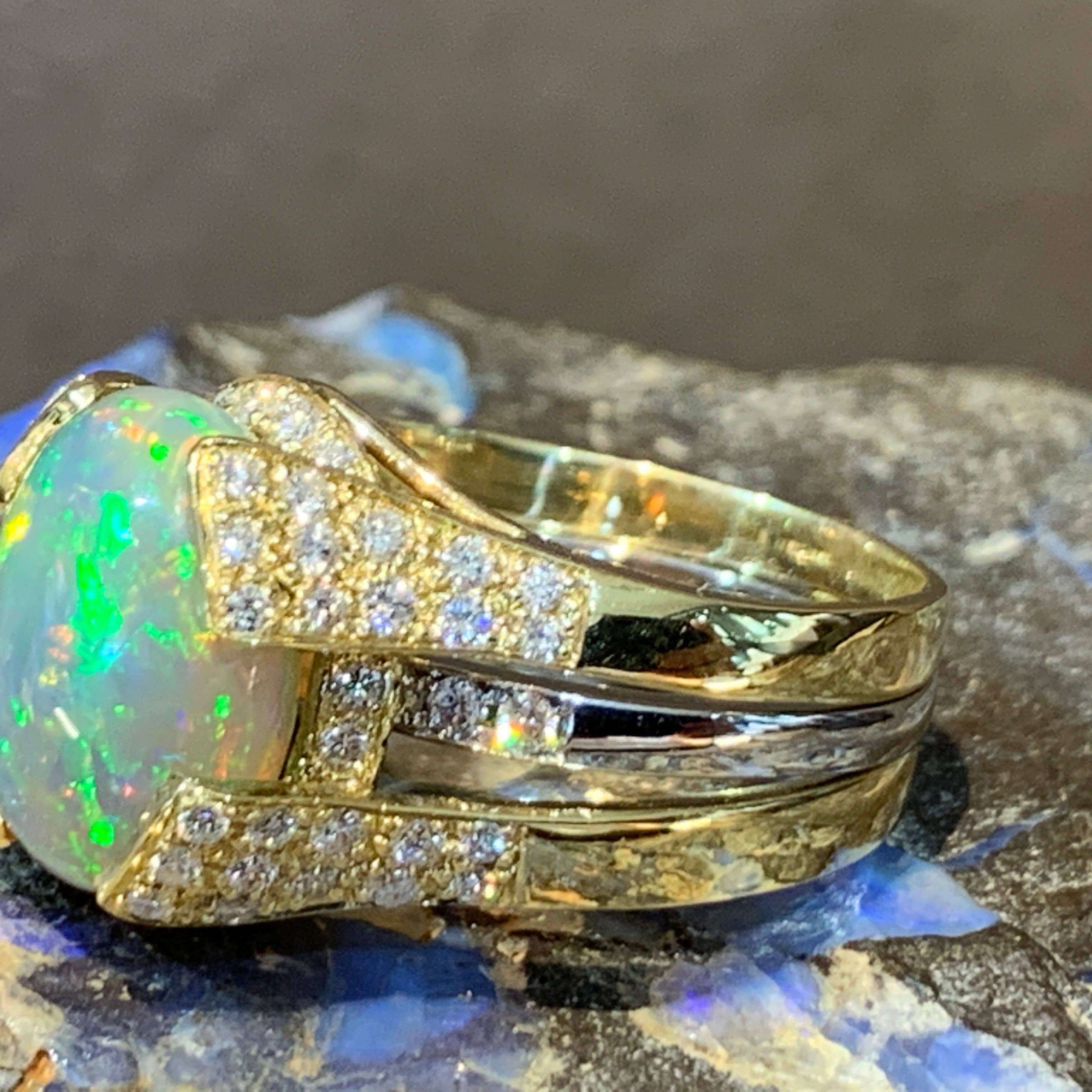 18kt Yellow and White Gold Black Crystal and Diamond ring - Masterpiece Jewellery Opal & Gems Sydney Australia | Online Shop