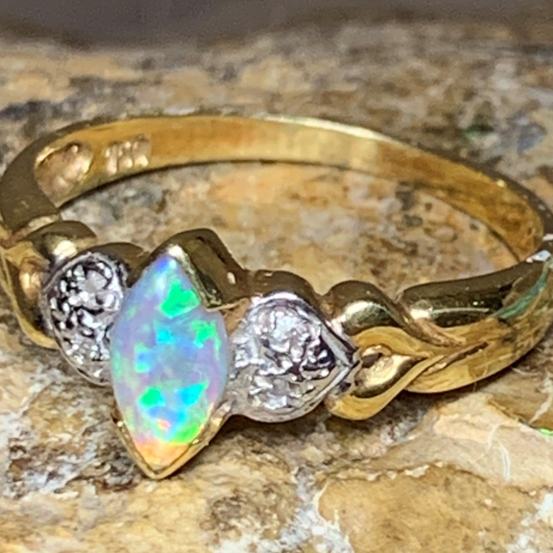 18kt Yellow Gold Black Crystal Opal and Diamond ring - Masterpiece Jewellery Opal & Gems Sydney Australia | Online Shop