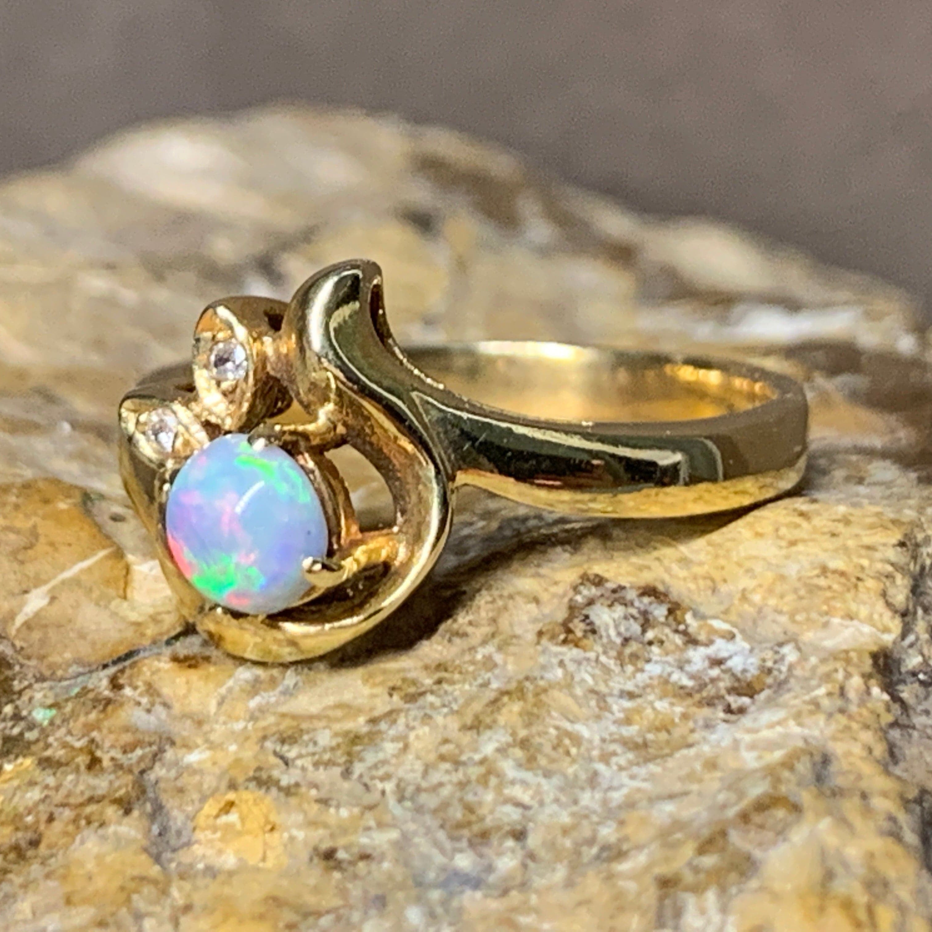 18kt Yellow Gold Black Opal and Diamond ring - Masterpiece Jewellery Opal & Gems Sydney Australia | Online Shop