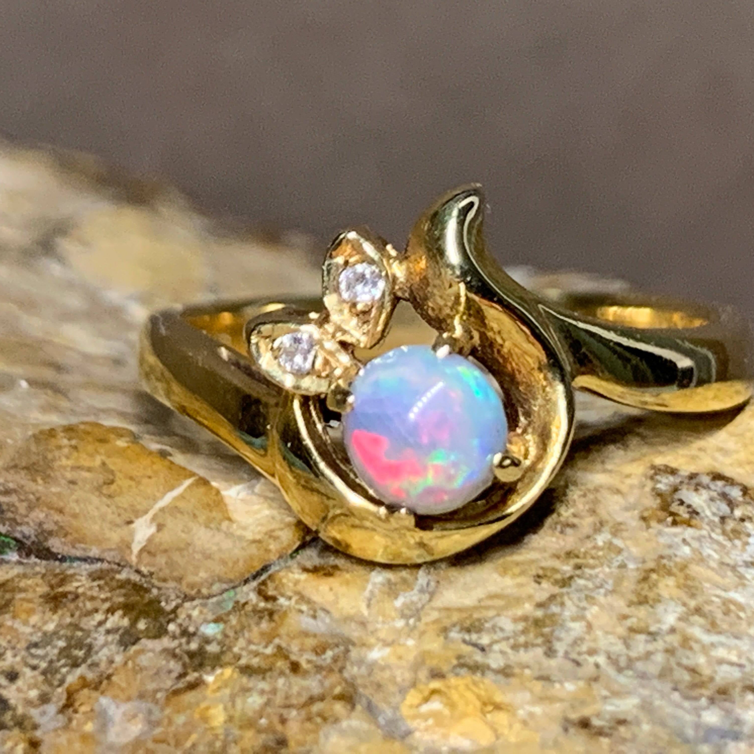 18kt Yellow Gold Black Opal and Diamond ring - Masterpiece Jewellery Opal & Gems Sydney Australia | Online Shop