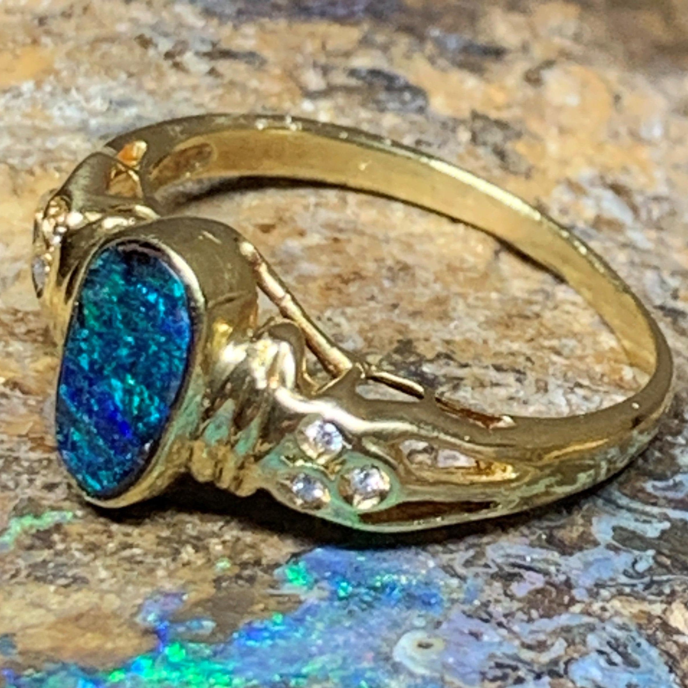 18kt Yellow Gold Boulder Opal and Diamond ring - Masterpiece Jewellery Opal & Gems Sydney Australia | Online Shop