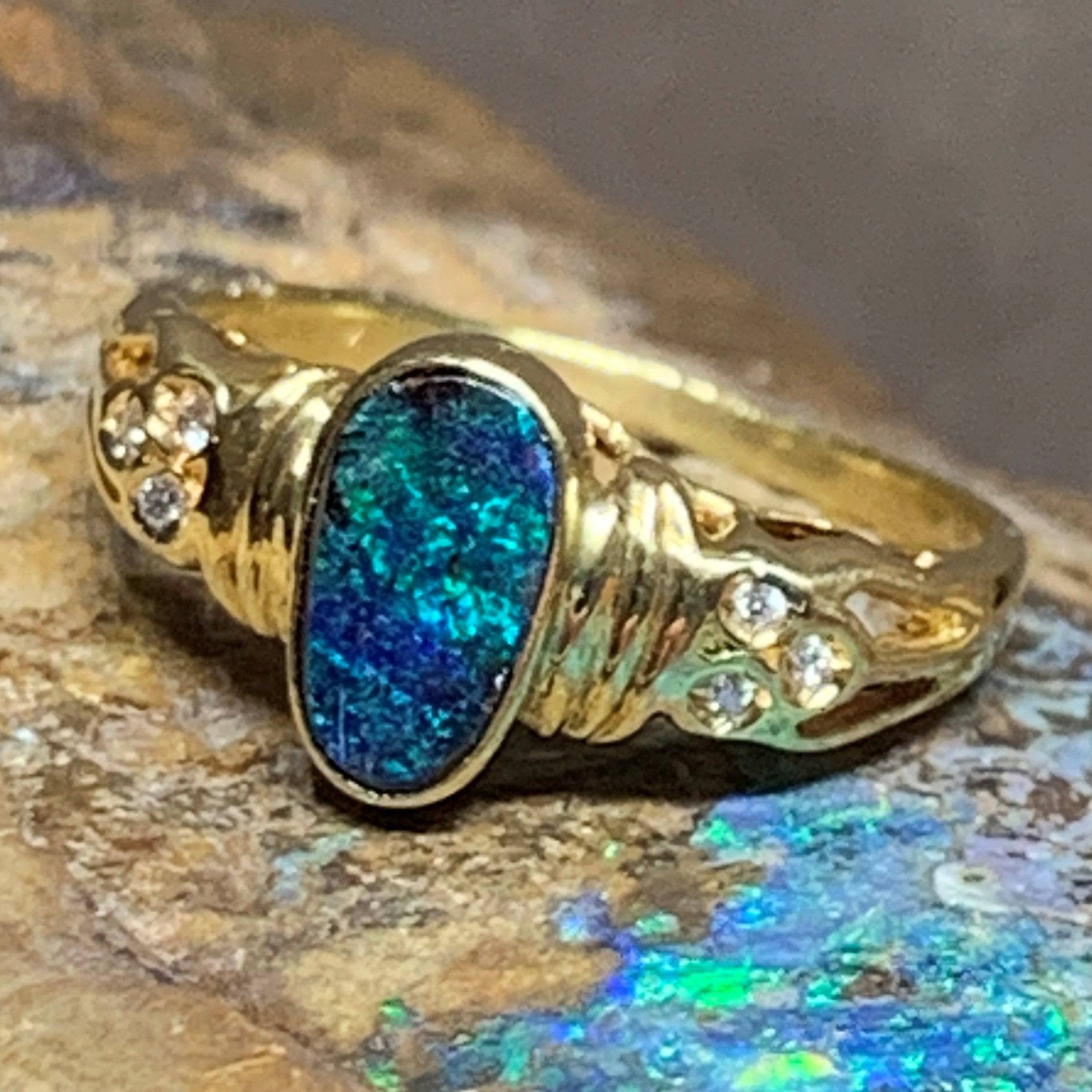 18kt Yellow Gold Boulder Opal and Diamond ring - Masterpiece Jewellery Opal & Gems Sydney Australia | Online Shop