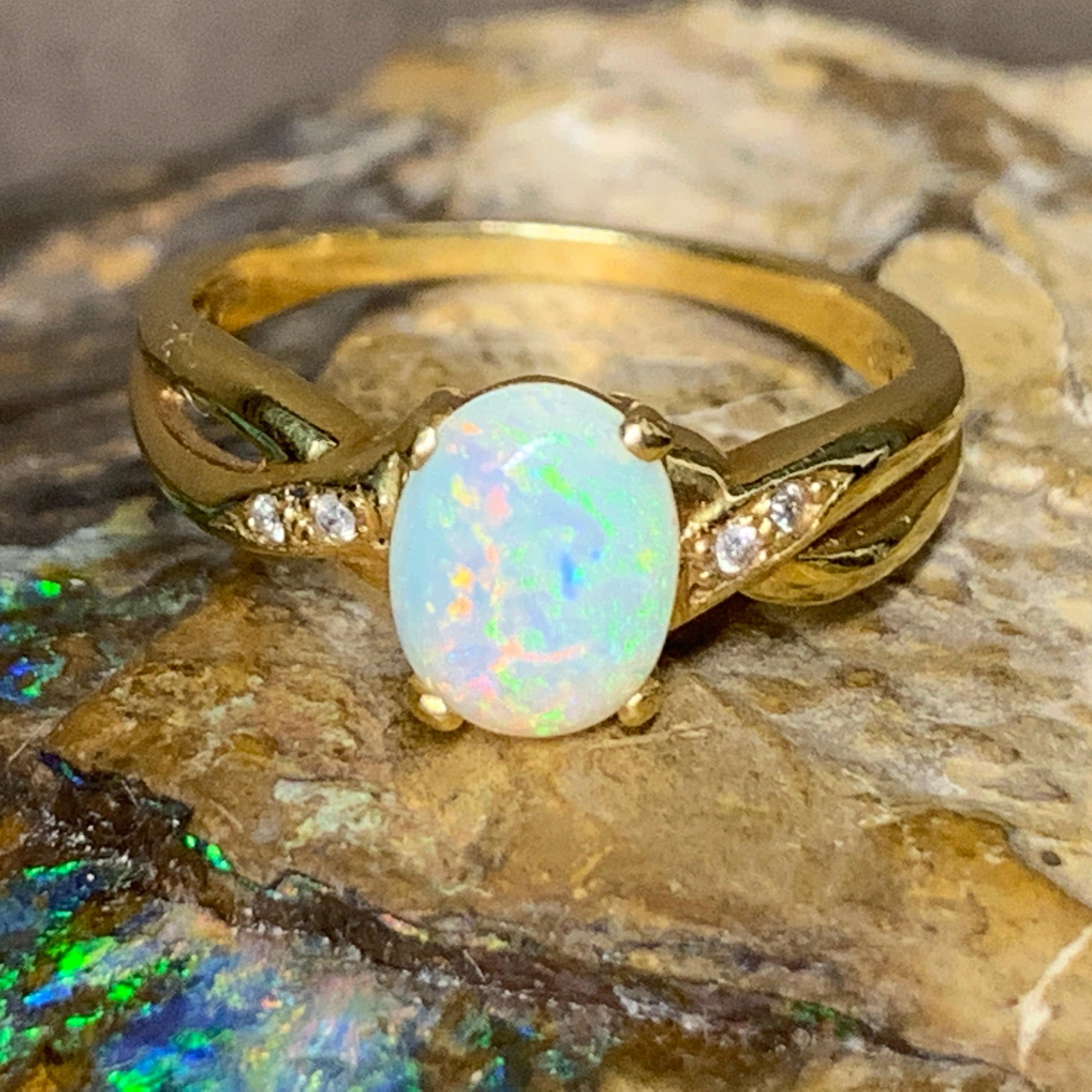 18kt Yellow Gold crossover Opal and Diamond ring - Masterpiece Jewellery Opal & Gems Sydney Australia | Online Shop
