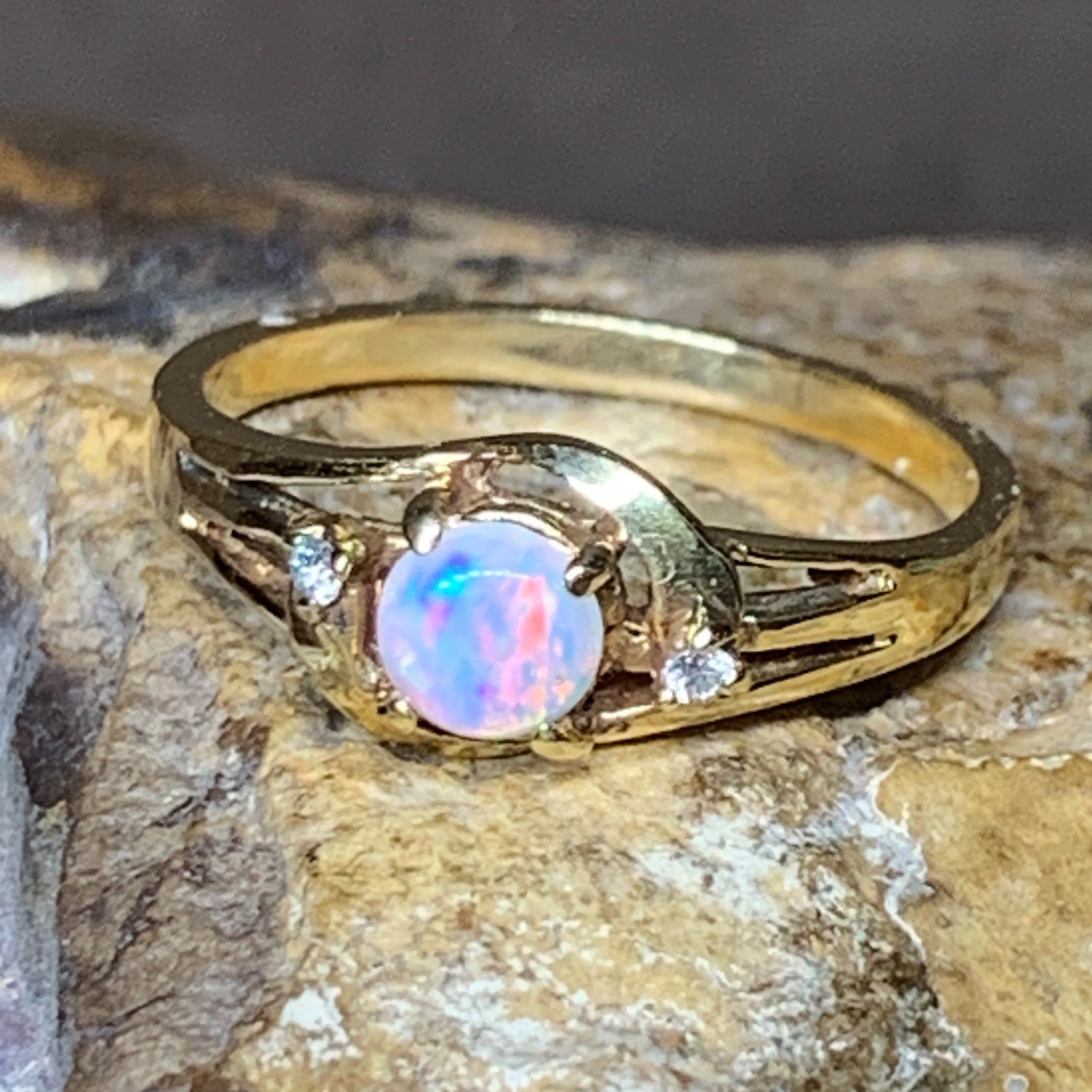 18kt Yellow Gold Crystal light Opal and diamond ring - Masterpiece Jewellery Opal & Gems Sydney Australia | Online Shop