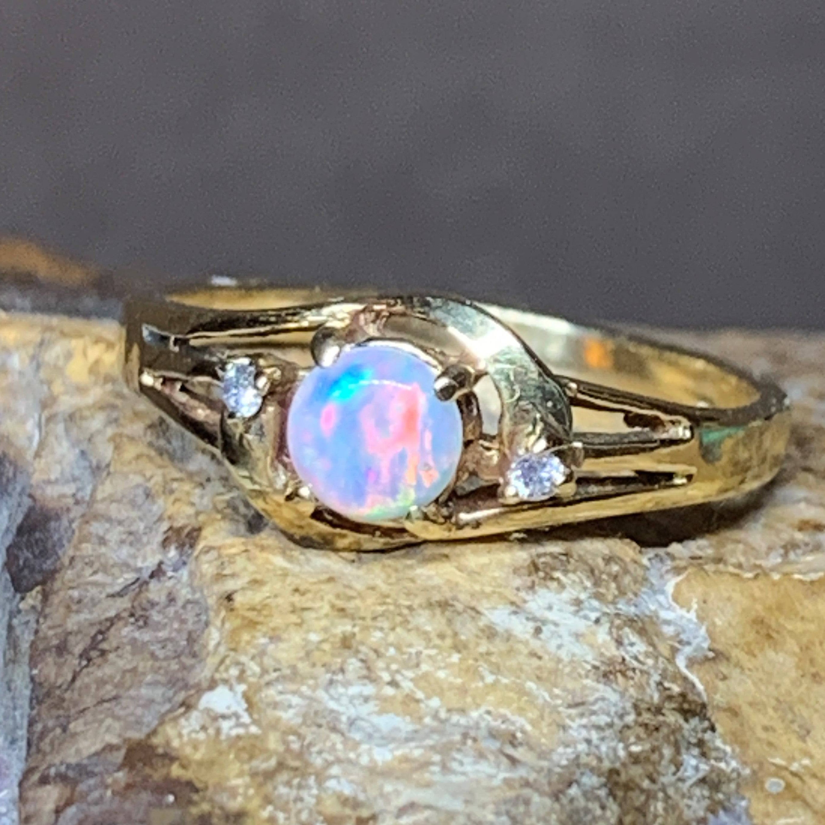 18kt Yellow Gold Crystal light Opal and diamond ring - Masterpiece Jewellery Opal & Gems Sydney Australia | Online Shop