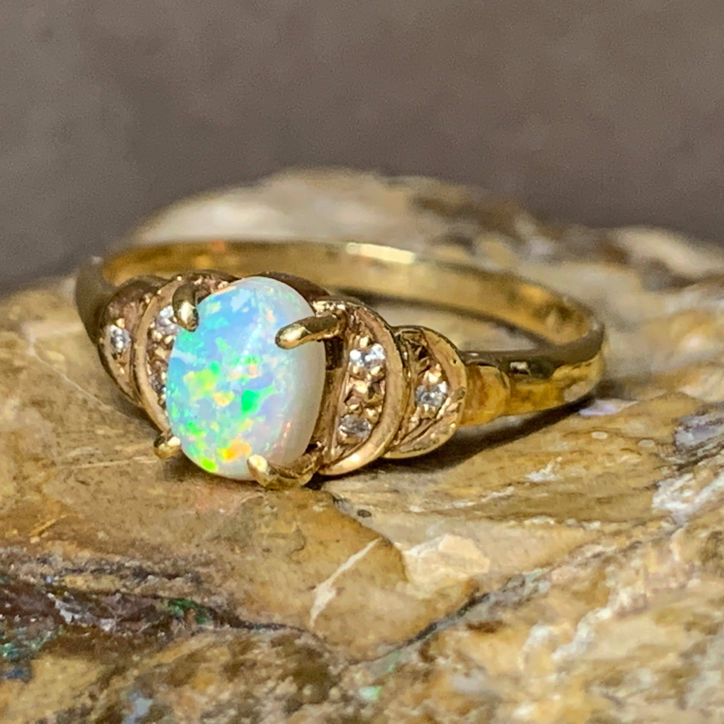18kt Yellow Gold Crystal Opal and Diamond ring - Masterpiece Jewellery Opal & Gems Sydney Australia | Online Shop
