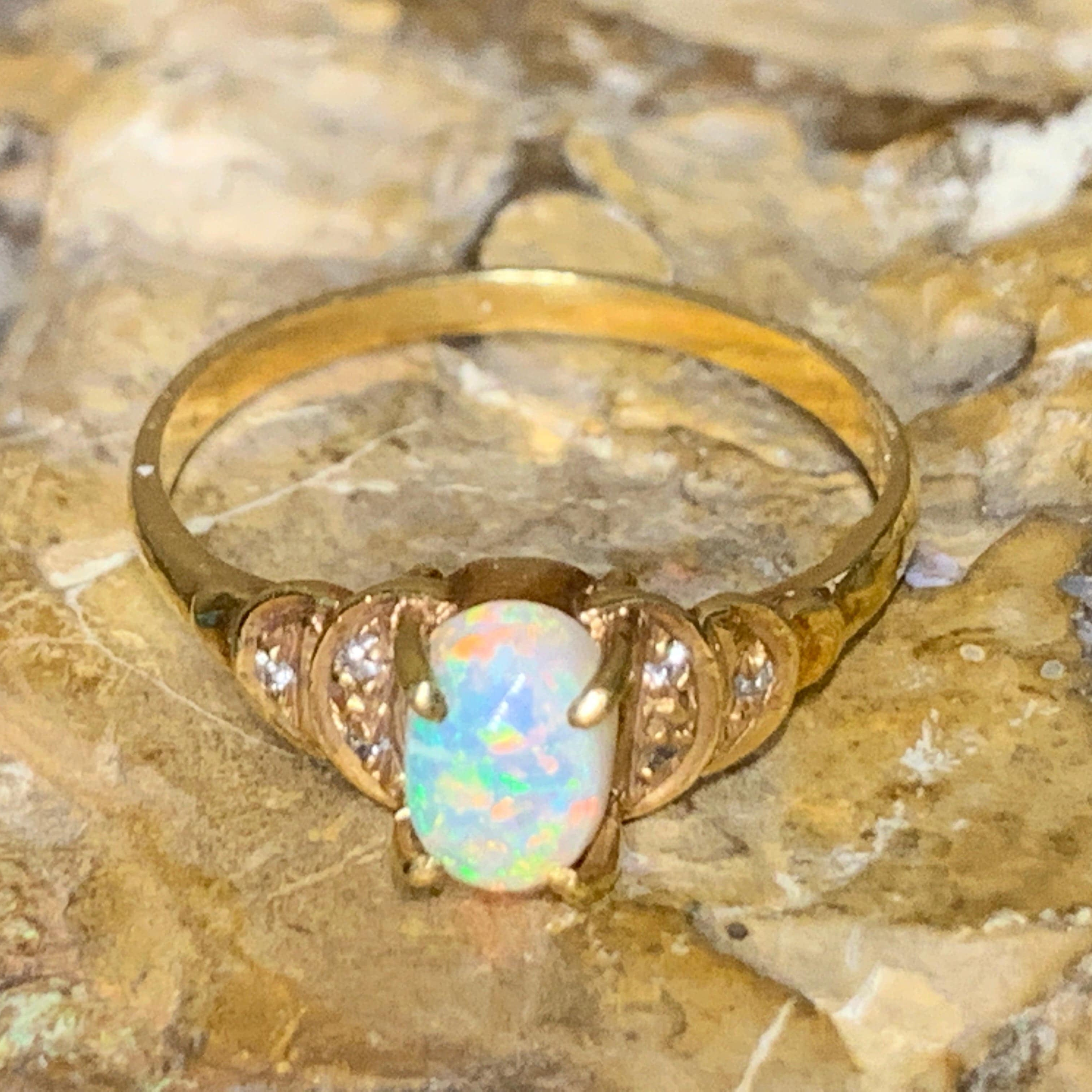 18kt Yellow Gold Crystal Opal and Diamond ring - Masterpiece Jewellery Opal & Gems Sydney Australia | Online Shop