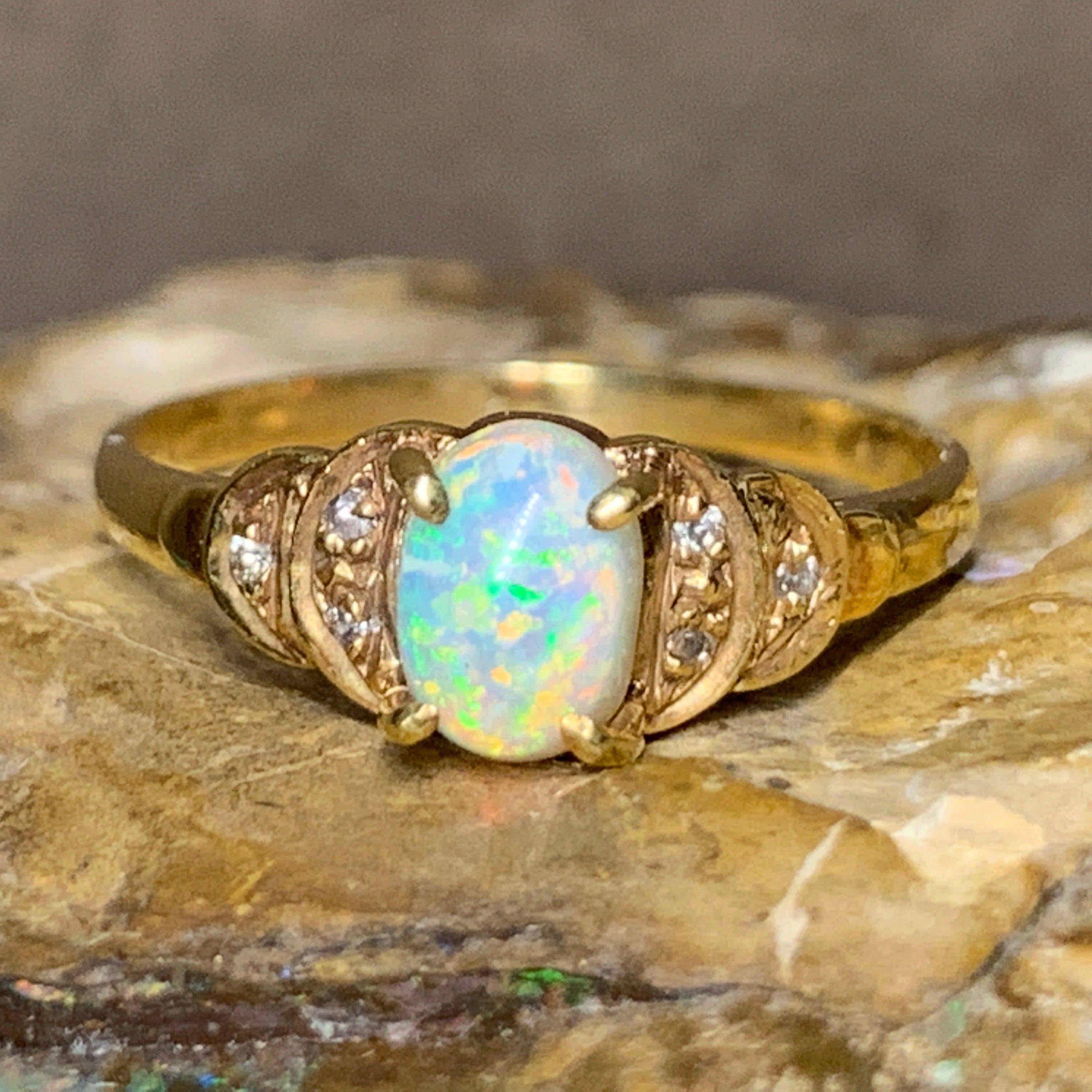 18kt Yellow Gold Crystal Opal and Diamond ring - Masterpiece Jewellery Opal & Gems Sydney Australia | Online Shop