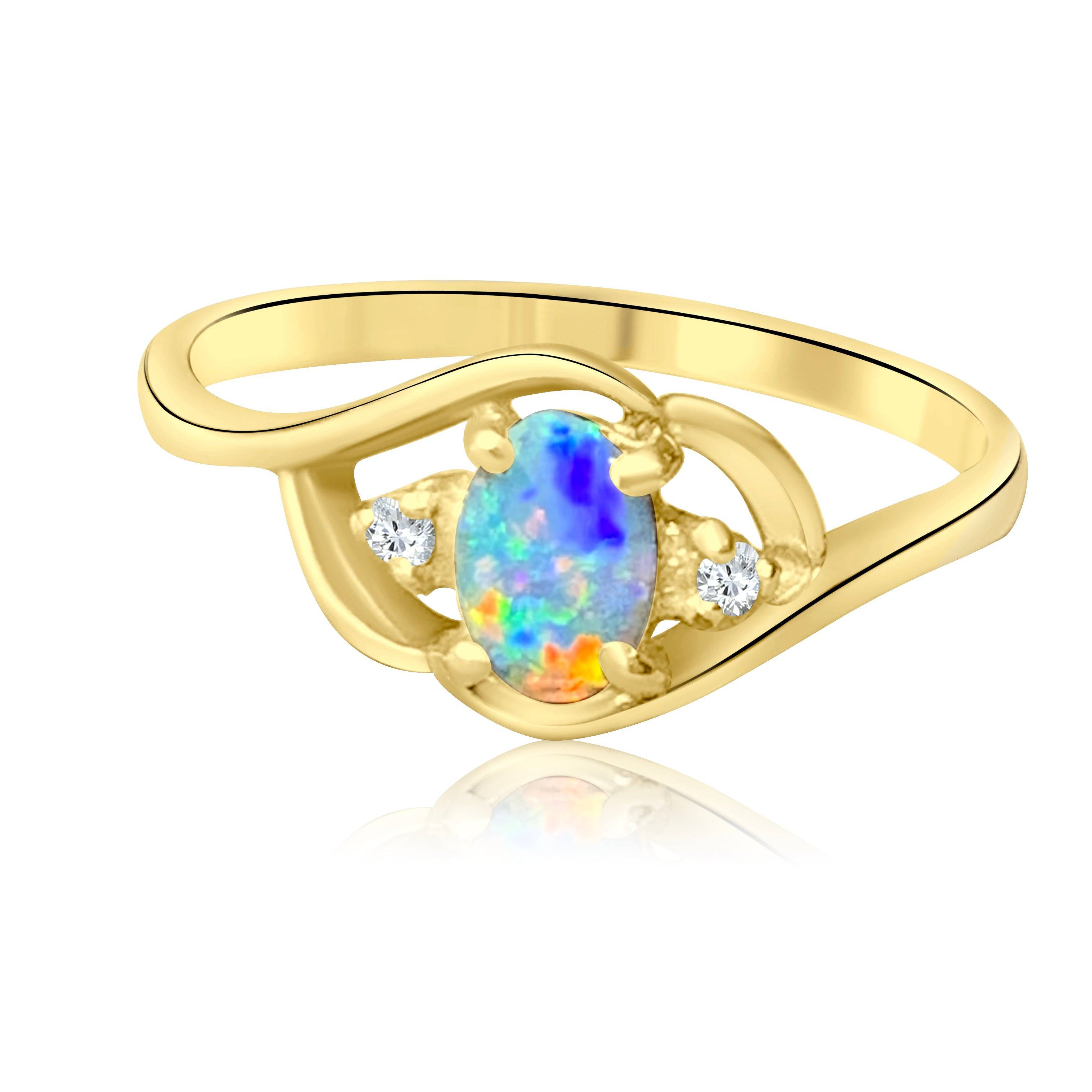 18kt Yellow Gold Crystal Opal and Diamond ring - Masterpiece Jewellery Opal & Gems Sydney Australia | Online Shop