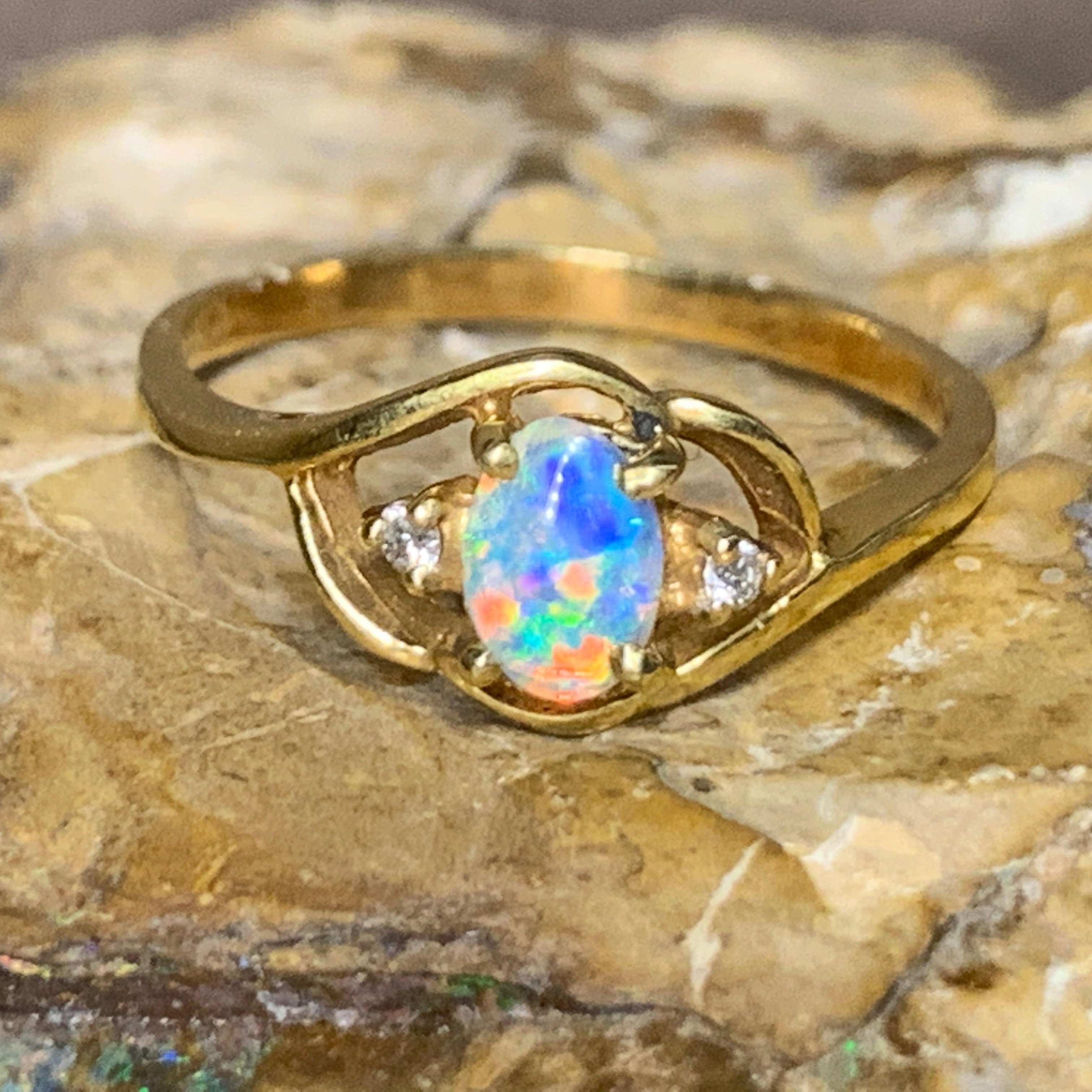 18kt Yellow Gold Crystal Opal and Diamond ring - Masterpiece Jewellery Opal & Gems Sydney Australia | Online Shop