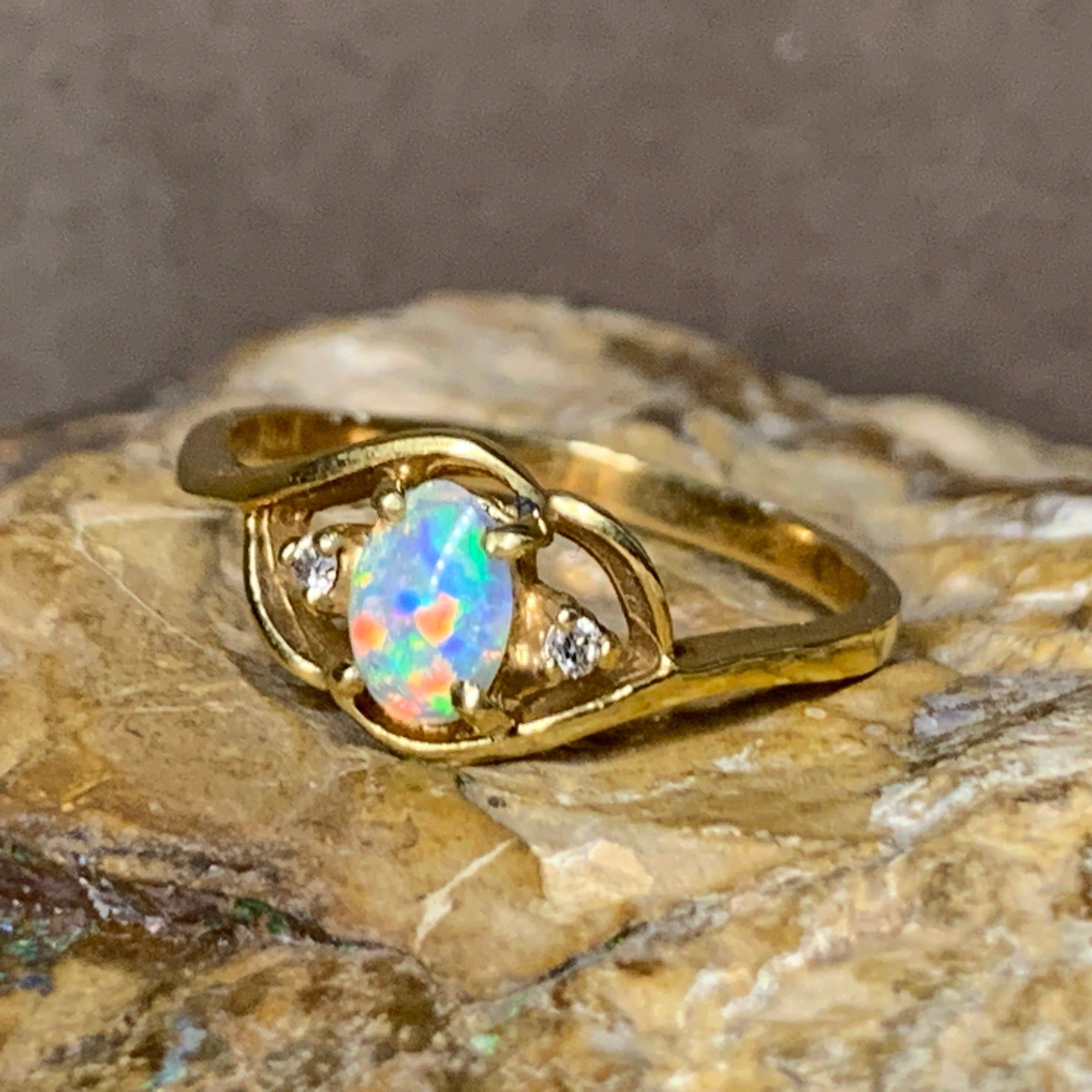 18kt Yellow Gold Crystal Opal and Diamond ring - Masterpiece Jewellery Opal & Gems Sydney Australia | Online Shop