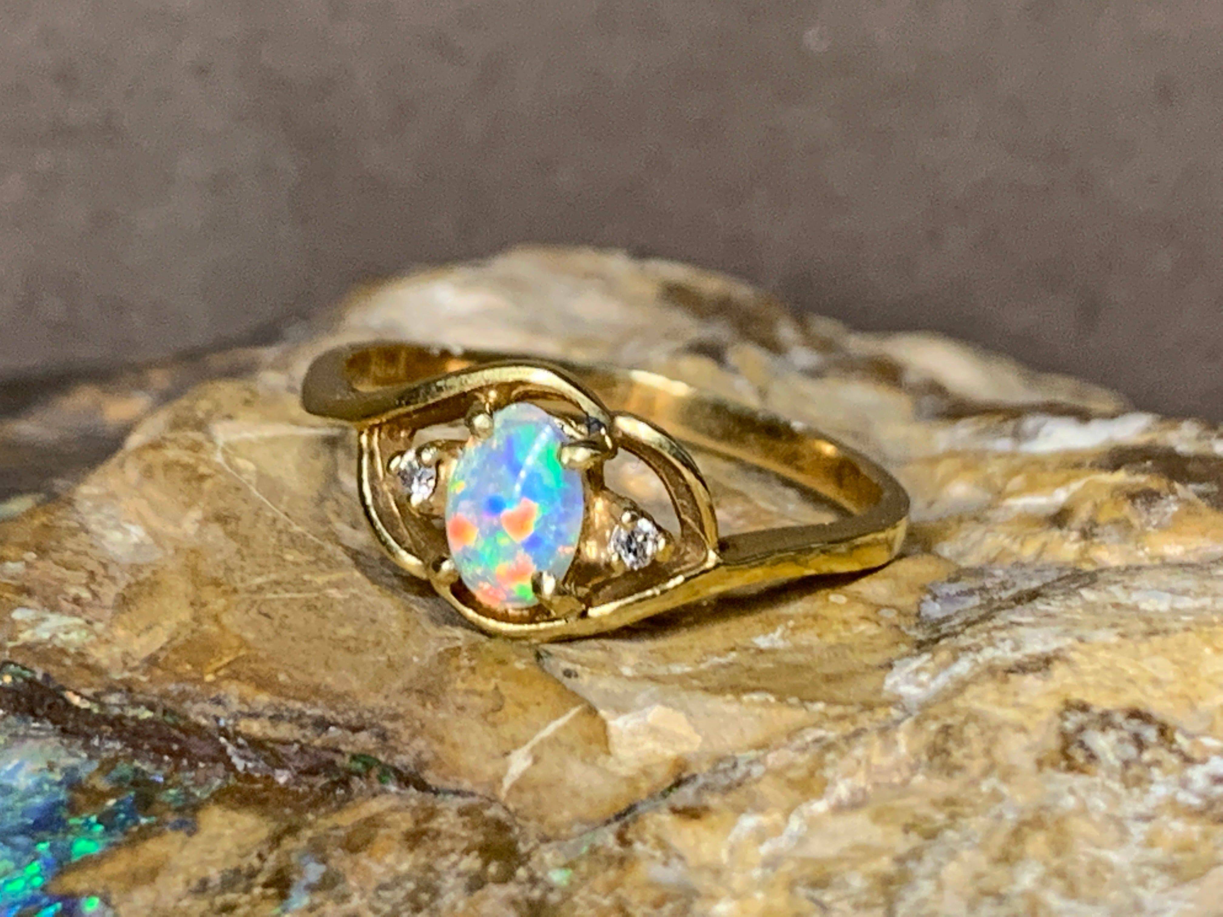 18kt Yellow Gold Crystal Opal and Diamond ring - Masterpiece Jewellery Opal & Gems Sydney Australia | Online Shop