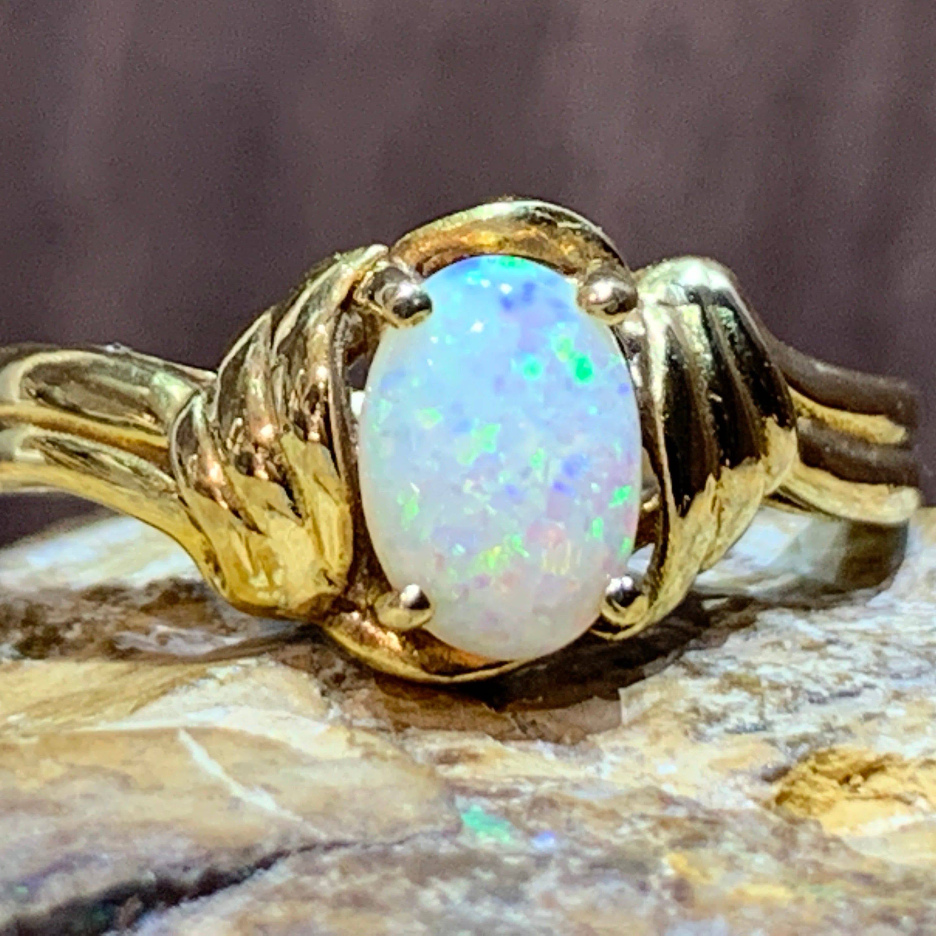18kt Yellow Gold fancy solitaire Opal ring - Masterpiece Jewellery Opal & Gems Sydney Australia | Online Shop