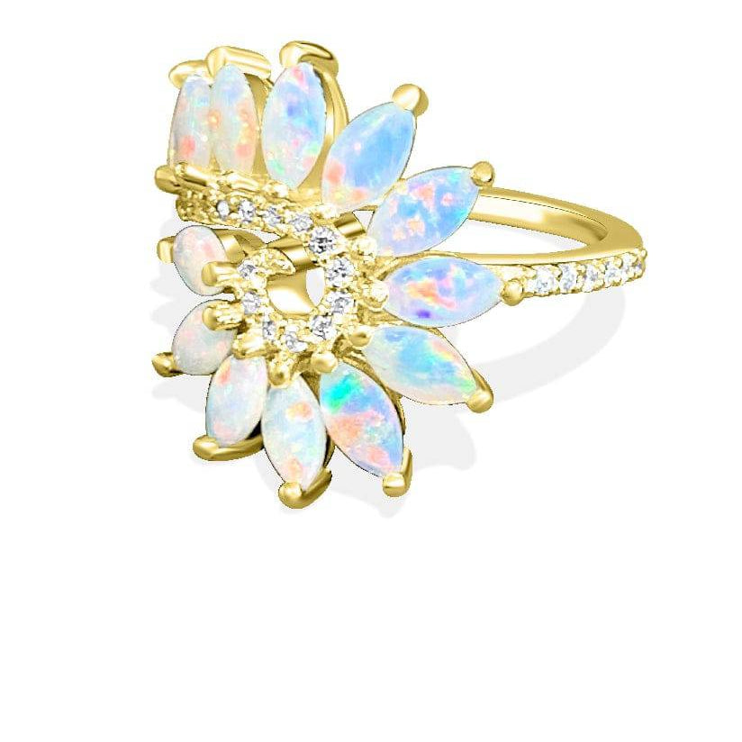 18kt Yellow Gold Marquise shape Opal and Diamond ring - Masterpiece Jewellery Opal & Gems Sydney Australia | Online Shop