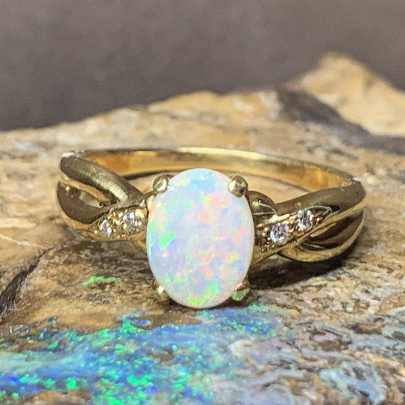 18kt Yellow Gold Opal and Diamond ring - Masterpiece Jewellery Opal & Gems Sydney Australia | Online Shop