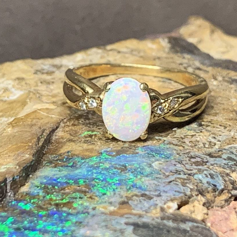 18kt Yellow Gold Opal and Diamond ring - Masterpiece Jewellery Opal & Gems Sydney Australia | Online Shop