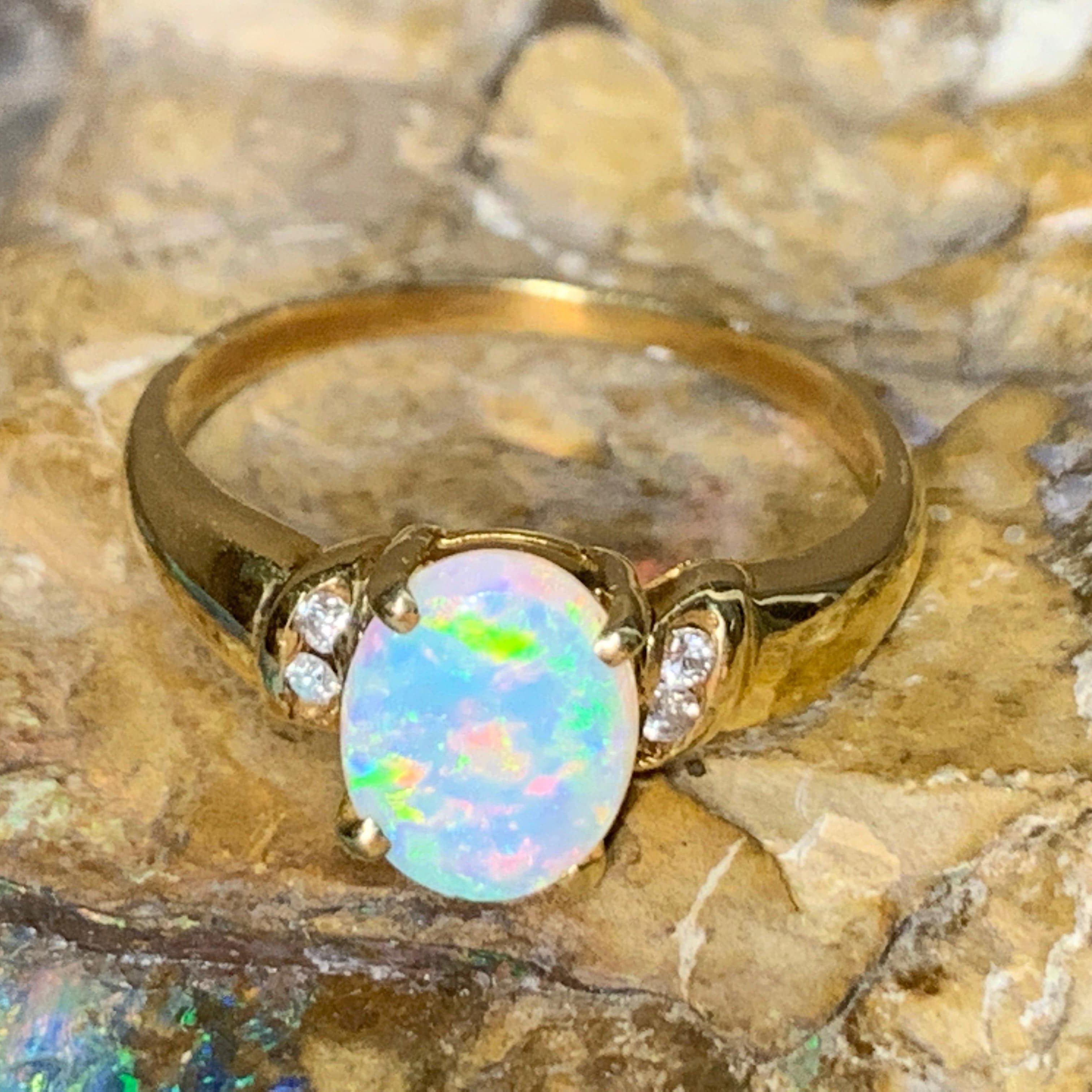 18kt Yellow Gold Opal and Diamond ring - Masterpiece Jewellery Opal & Gems Sydney Australia | Online Shop