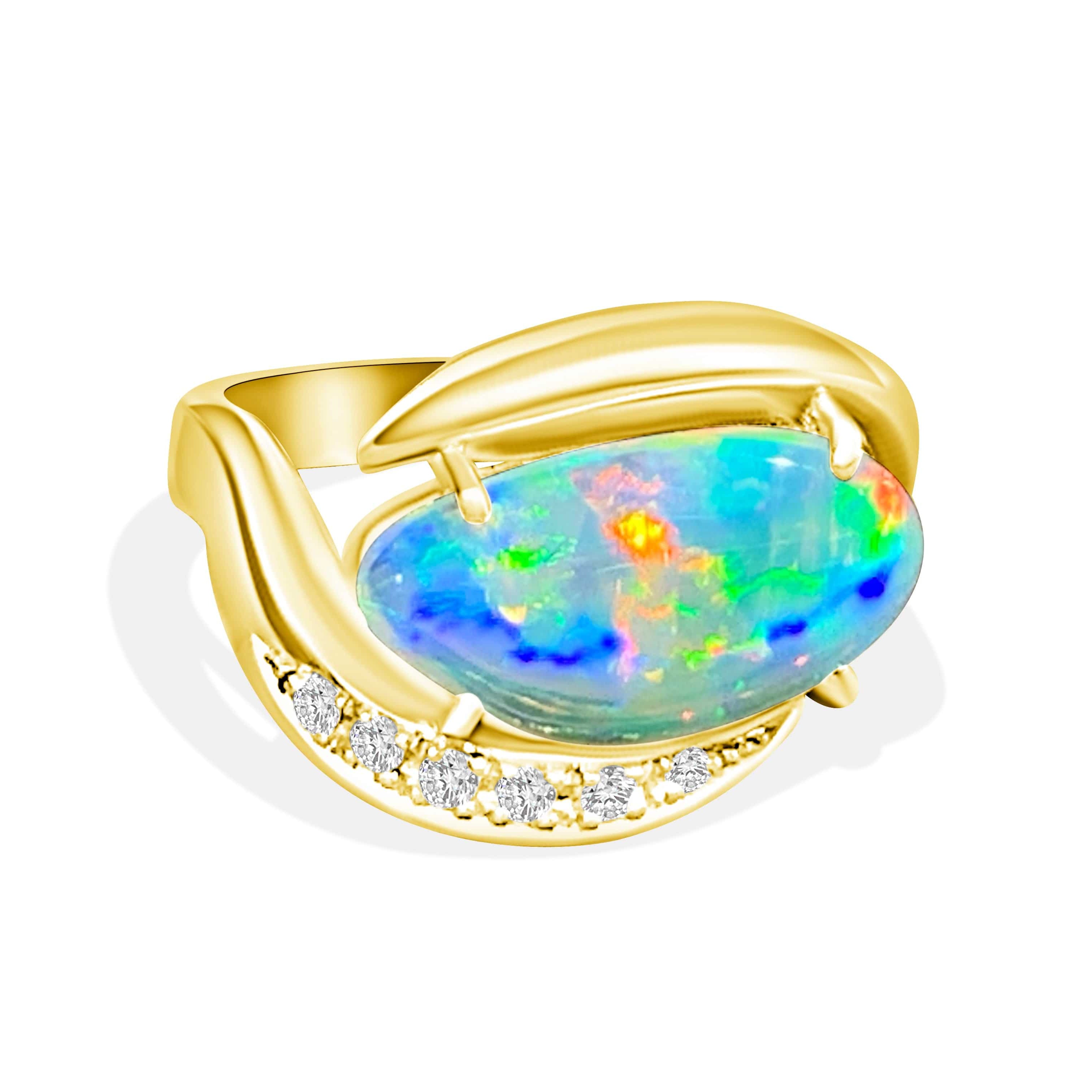 18KT YELLOW GOLD OPAL AND DIAMOND RING - Masterpiece Jewellery Opal & Gems Sydney Australia | Online Shop