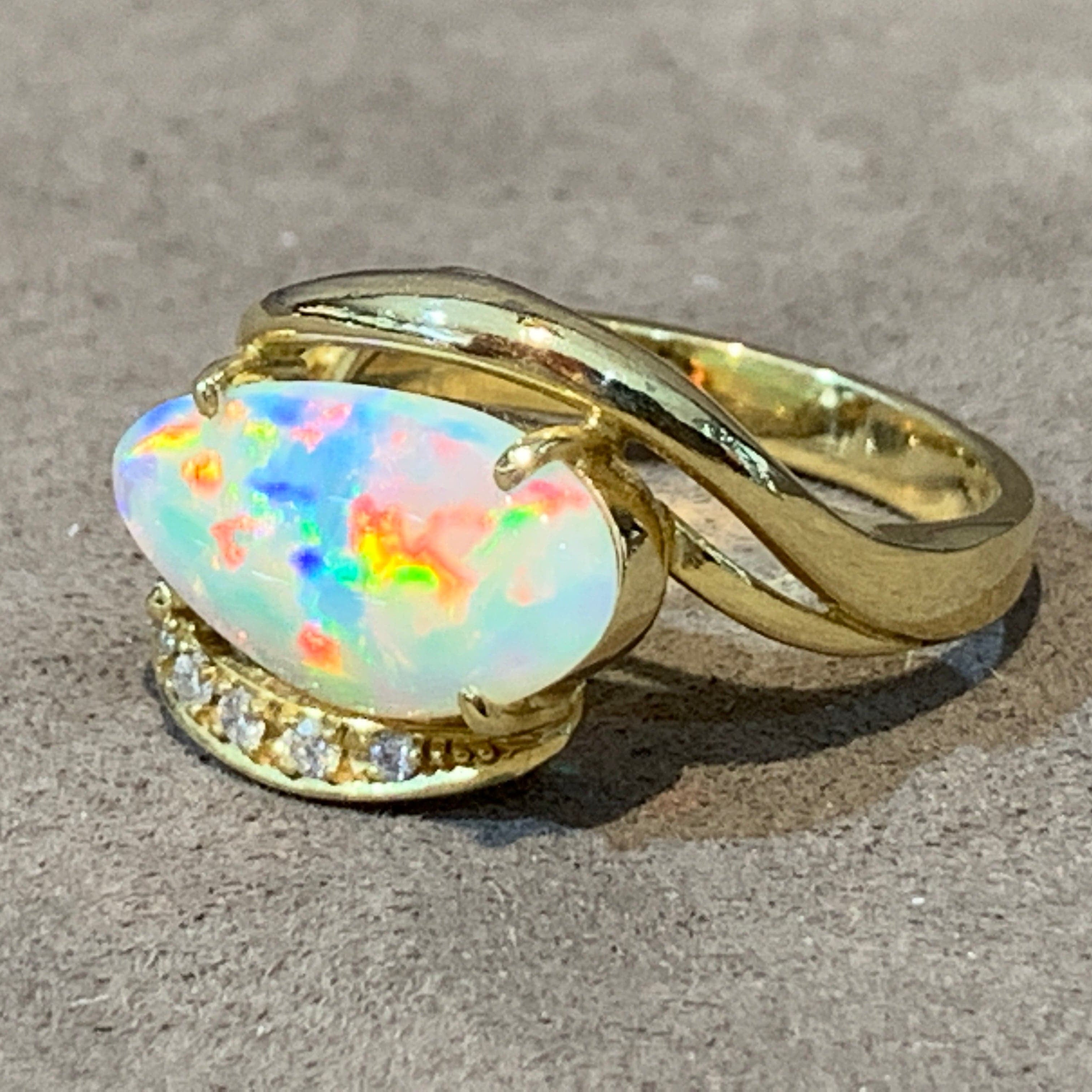 18KT YELLOW GOLD OPAL AND DIAMOND RING - Masterpiece Jewellery Opal & Gems Sydney Australia | Online Shop