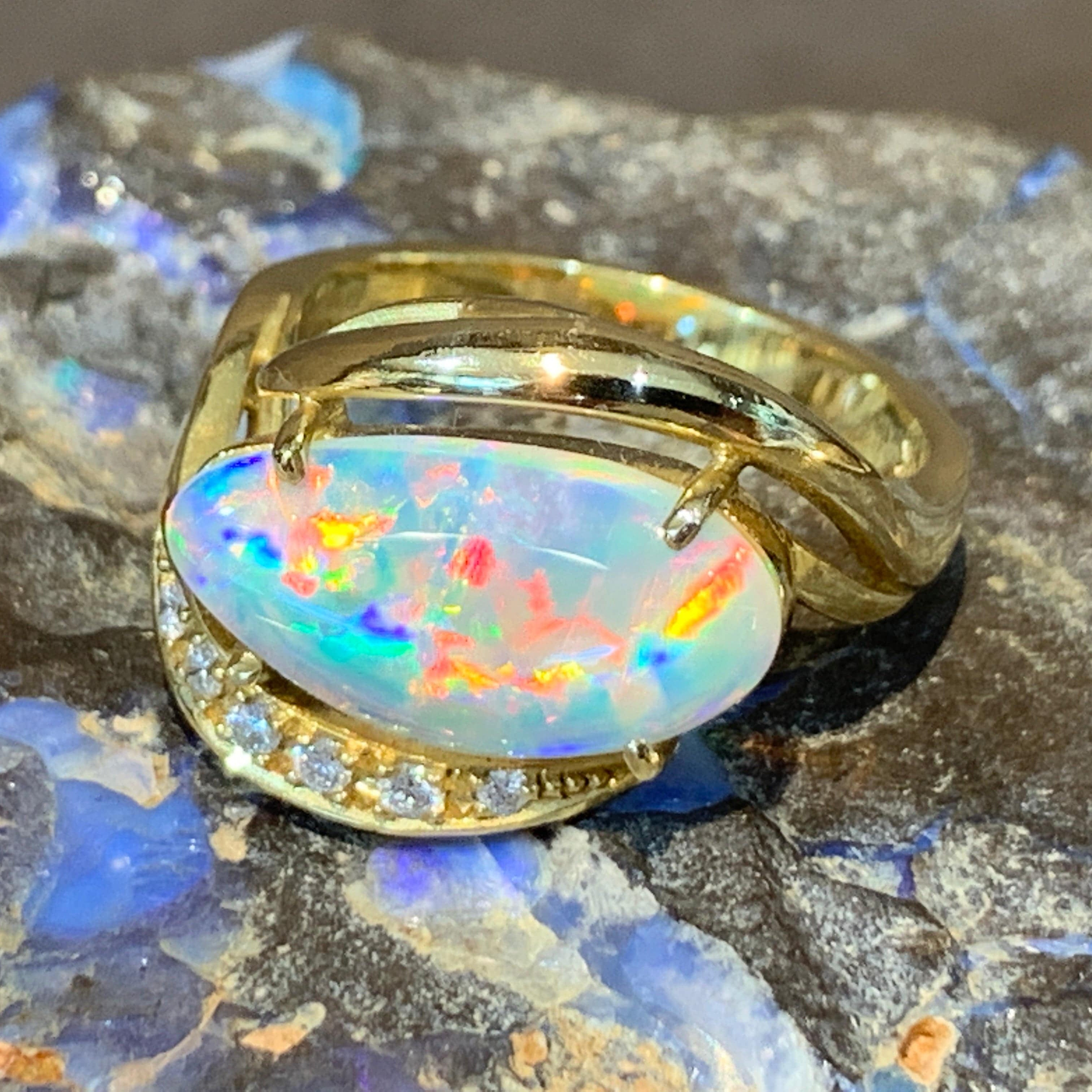 18KT YELLOW GOLD OPAL AND DIAMOND RING - Masterpiece Jewellery Opal & Gems Sydney Australia | Online Shop