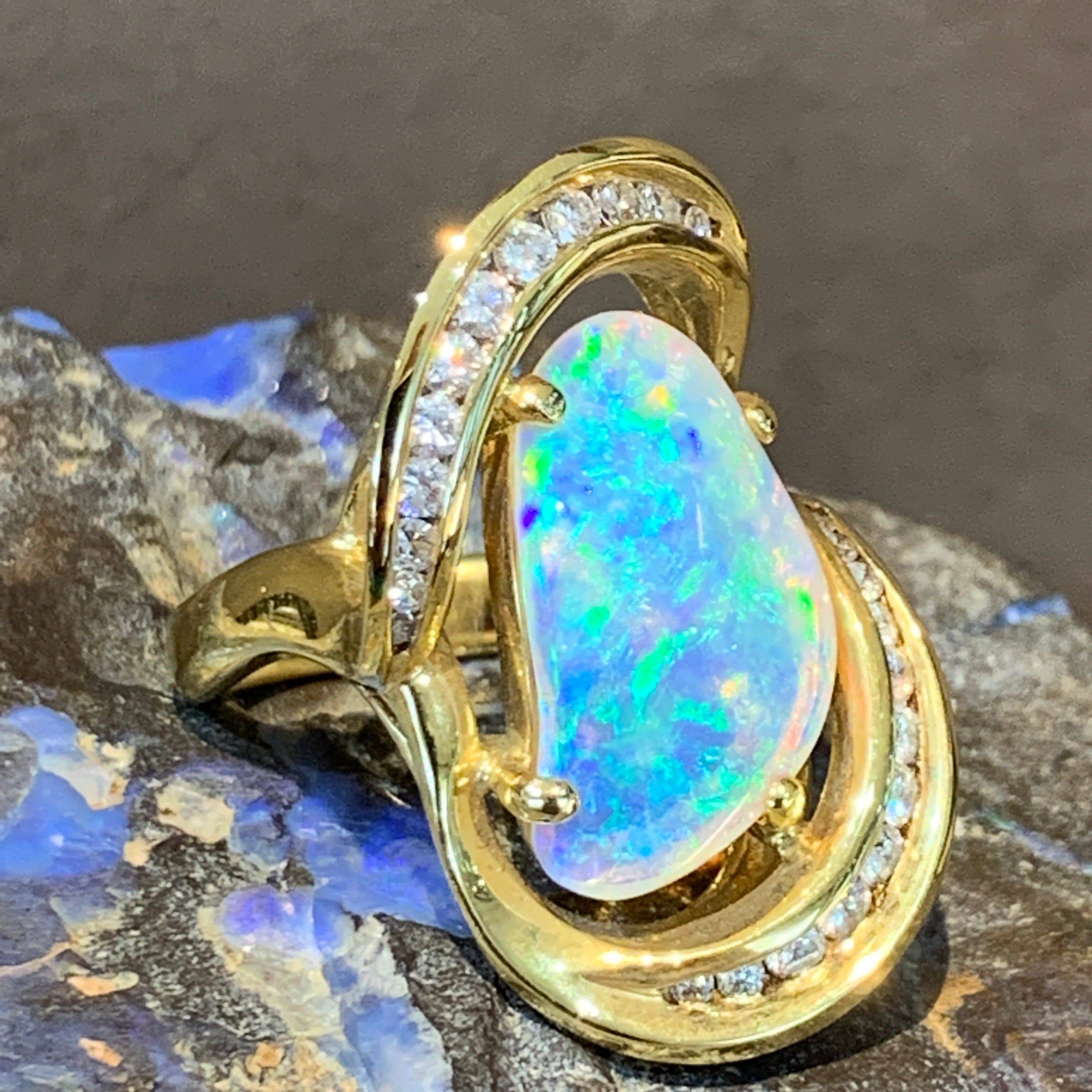 18kt Yellow Gold Opal and Diamond ring - Masterpiece Jewellery Opal & Gems Sydney Australia | Online Shop