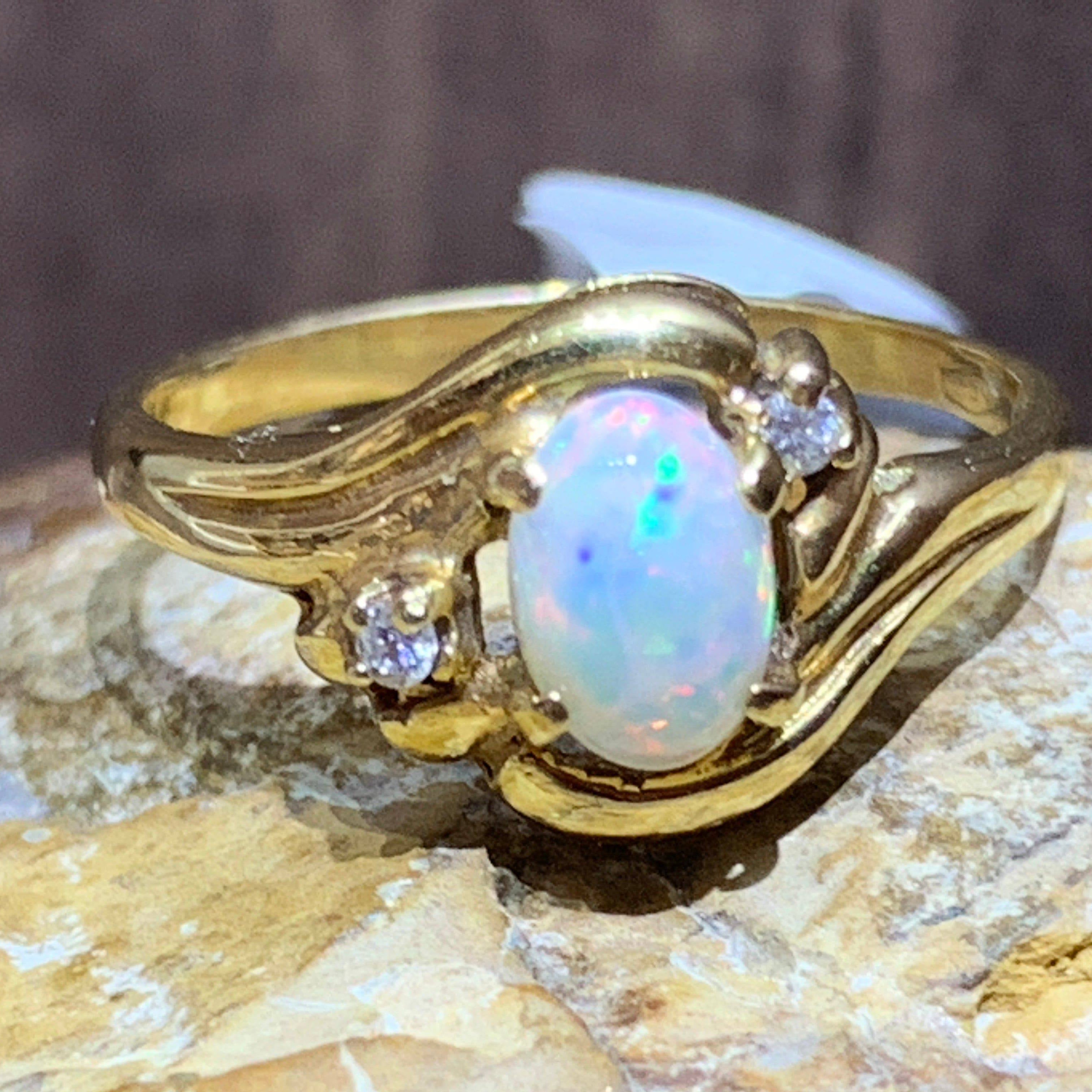 18kt Yellow Gold Opal and diamond ring - Masterpiece Jewellery Opal & Gems Sydney Australia | Online Shop