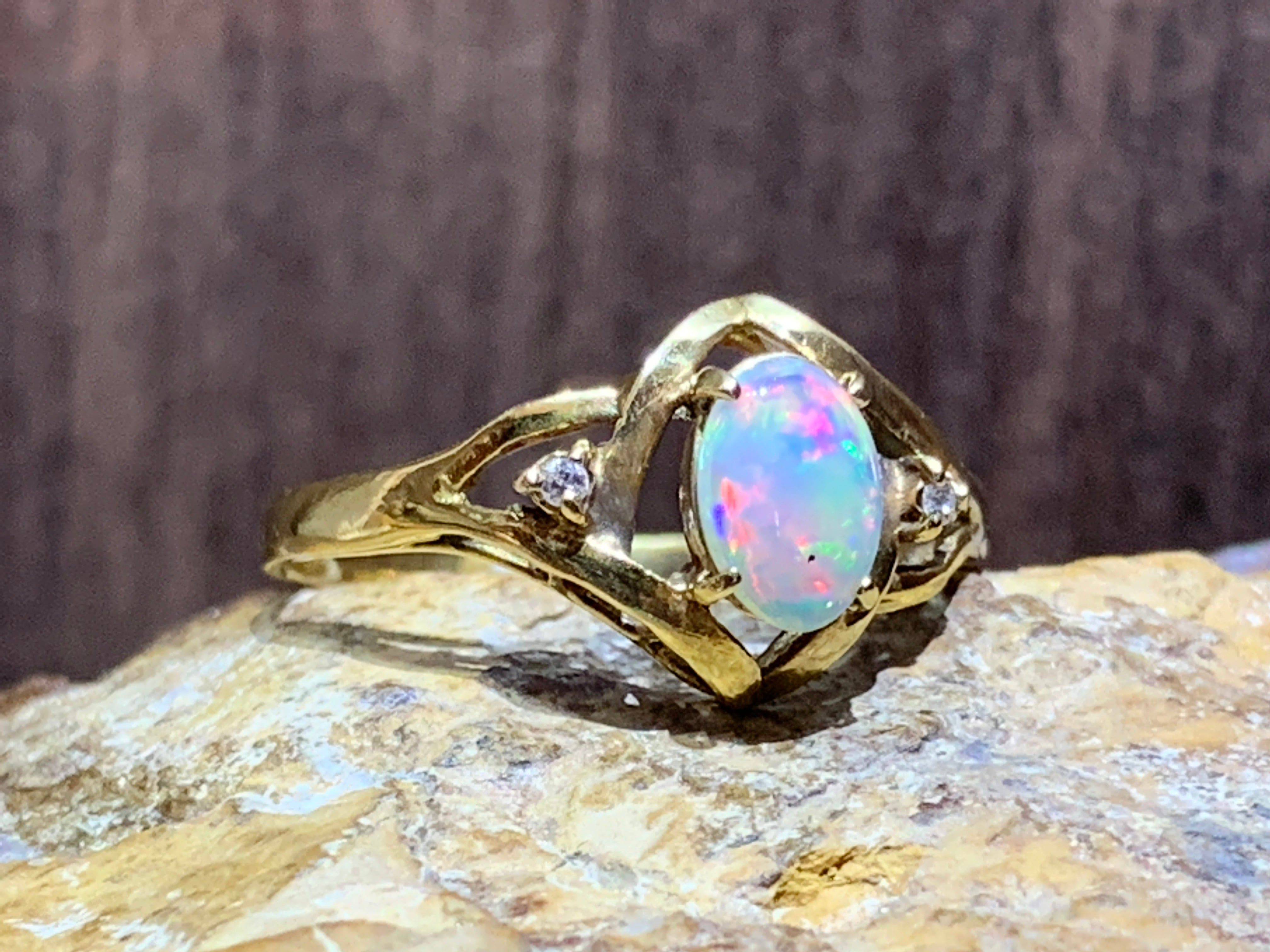 18kt Yellow Gold Opal and Diamond ring - Masterpiece Jewellery Opal & Gems Sydney Australia | Online Shop