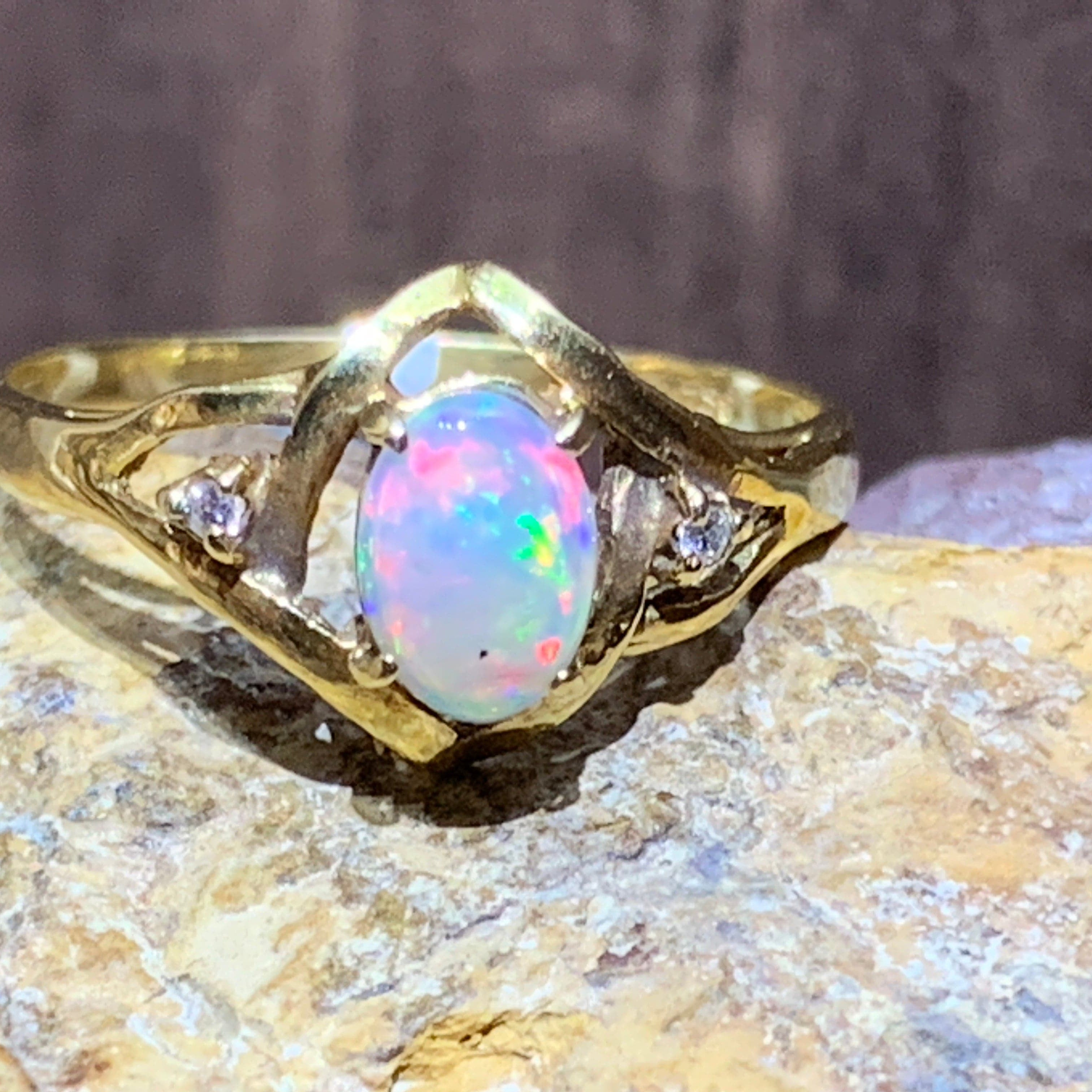 18kt Yellow Gold Opal and Diamond ring - Masterpiece Jewellery Opal & Gems Sydney Australia | Online Shop