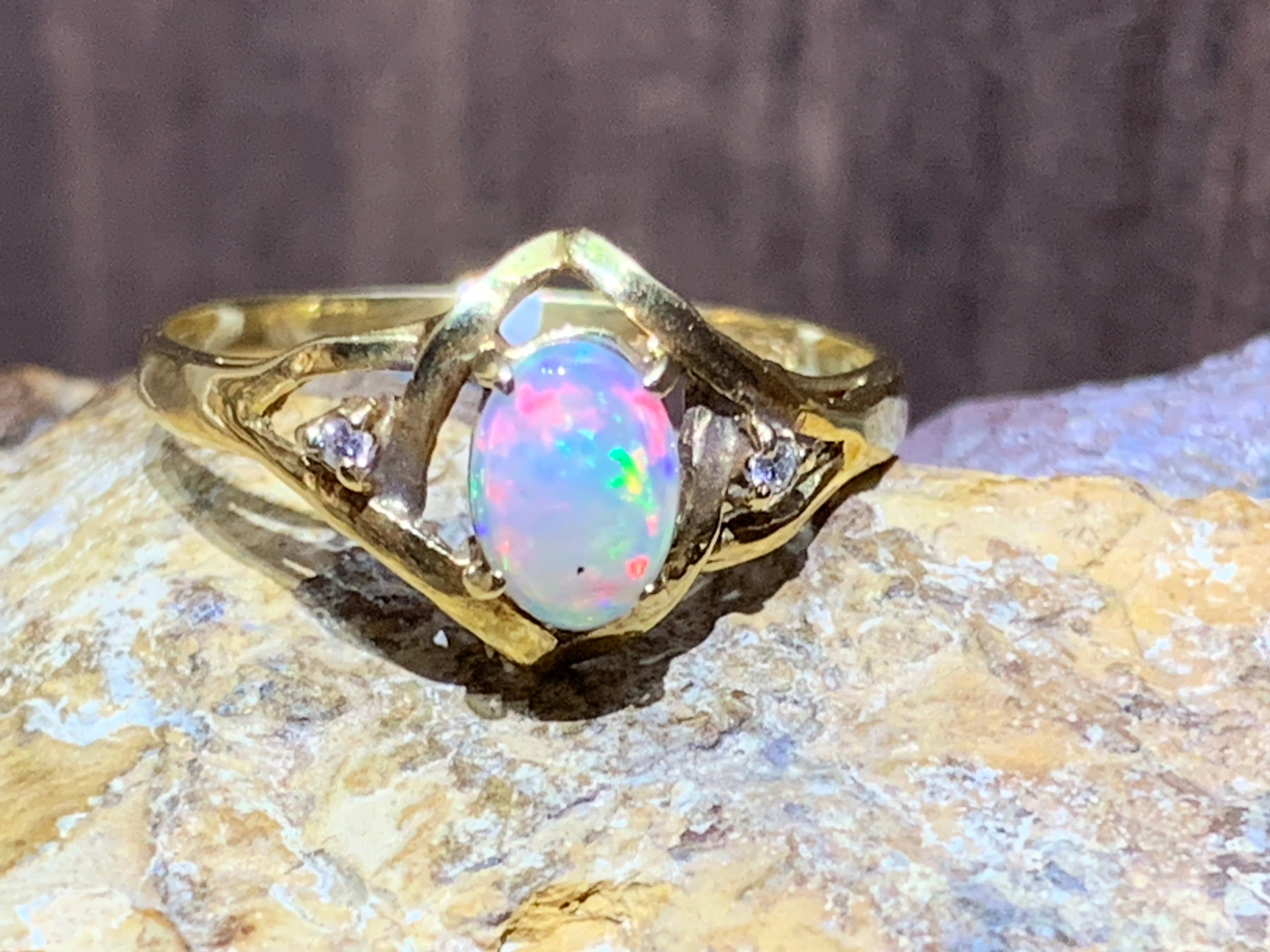 18kt Yellow Gold Opal and Diamond ring - Masterpiece Jewellery Opal & Gems Sydney Australia | Online Shop