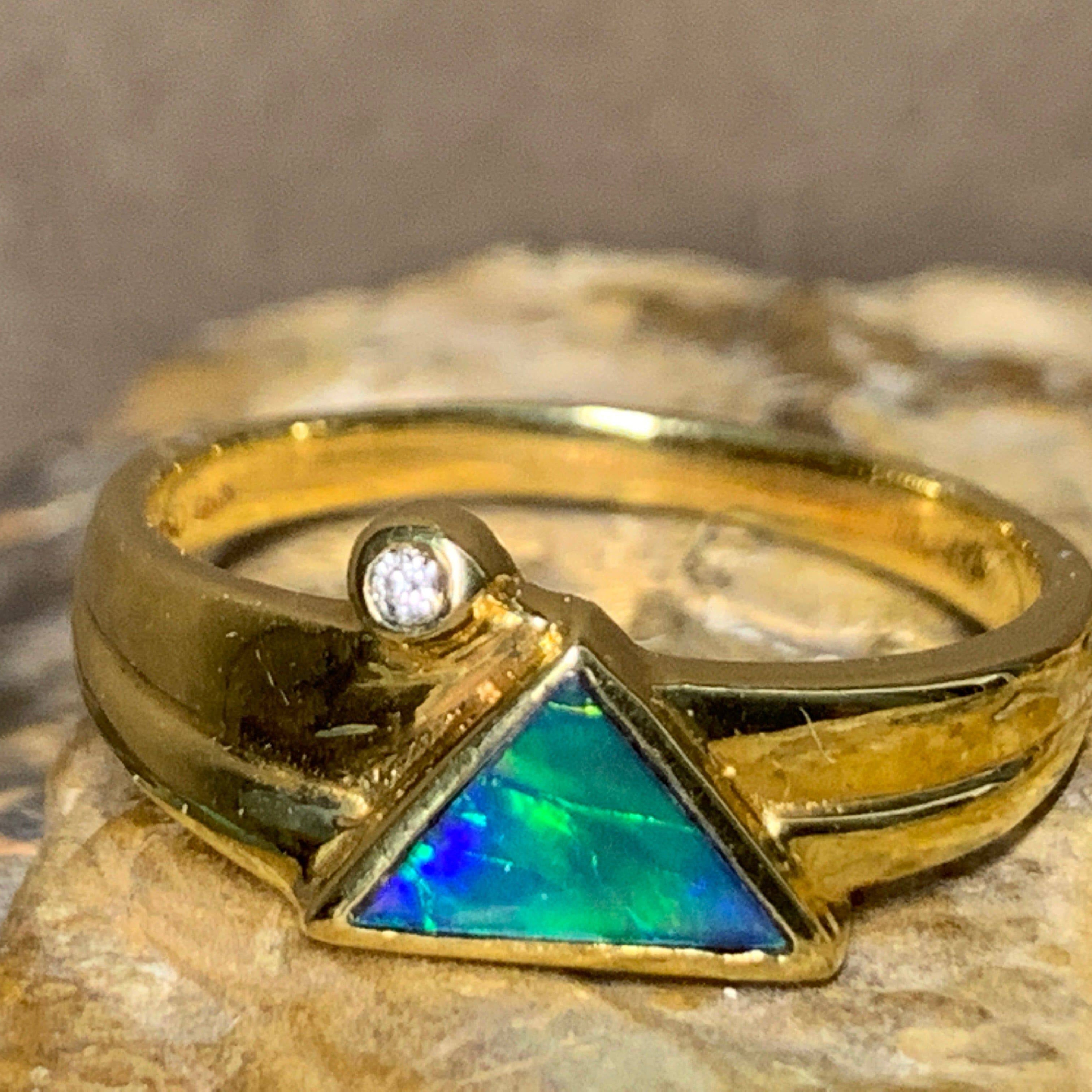 18kt Yellow Gold Opal inlay and diamond ring - Masterpiece Jewellery Opal & Gems Sydney Australia | Online Shop