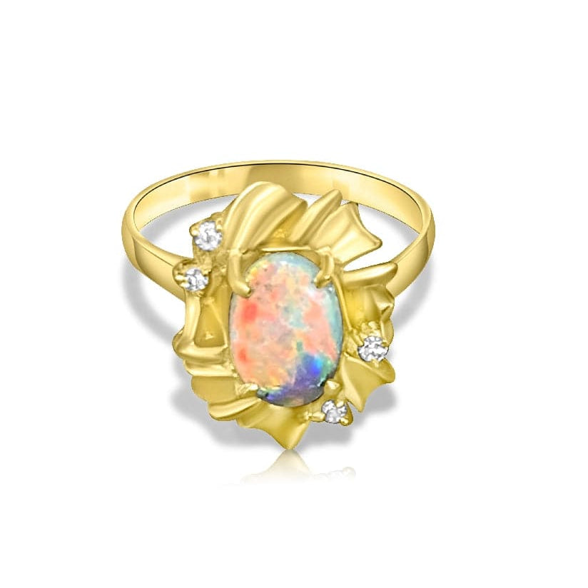 18kt Yellow Gold ring set with Black Opal and Diamonds - Masterpiece Jewellery Opal & Gems Sydney Australia | Online Shop