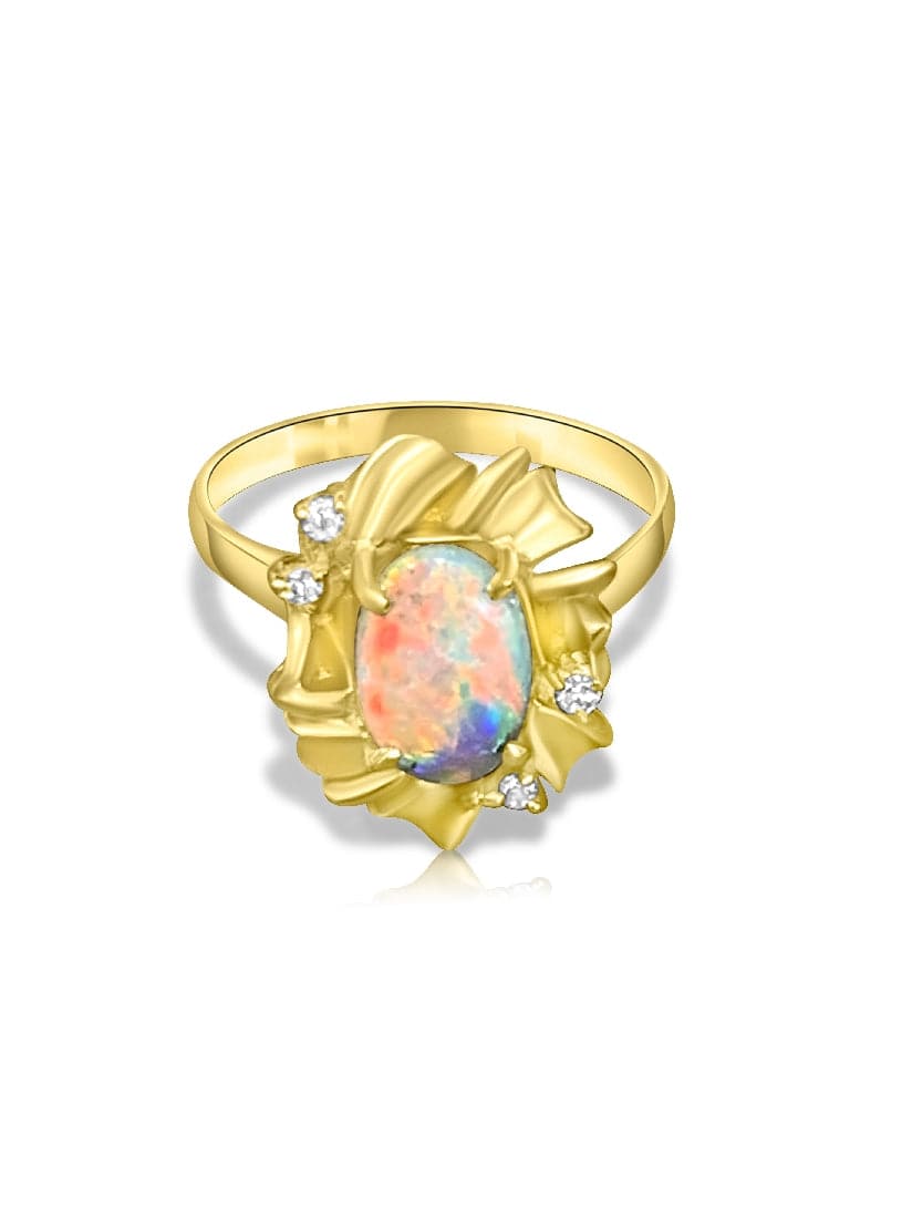 18kt Yellow Gold ring set with Black Opal and Diamonds - Masterpiece Jewellery Opal & Gems Sydney Australia | Online Shop