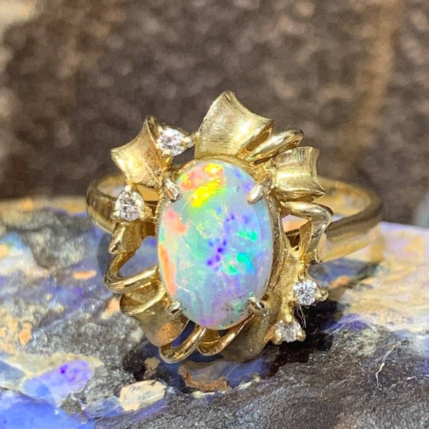 18kt Yellow Gold ring set with Black Opal and Diamonds - Masterpiece Jewellery Opal & Gems Sydney Australia | Online Shop