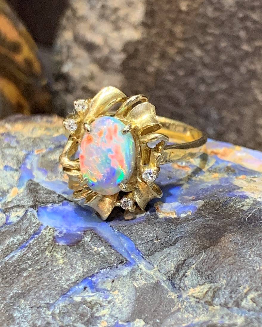 18kt Yellow Gold ring set with Black Opal and Diamonds - Masterpiece Jewellery Opal & Gems Sydney Australia | Online Shop