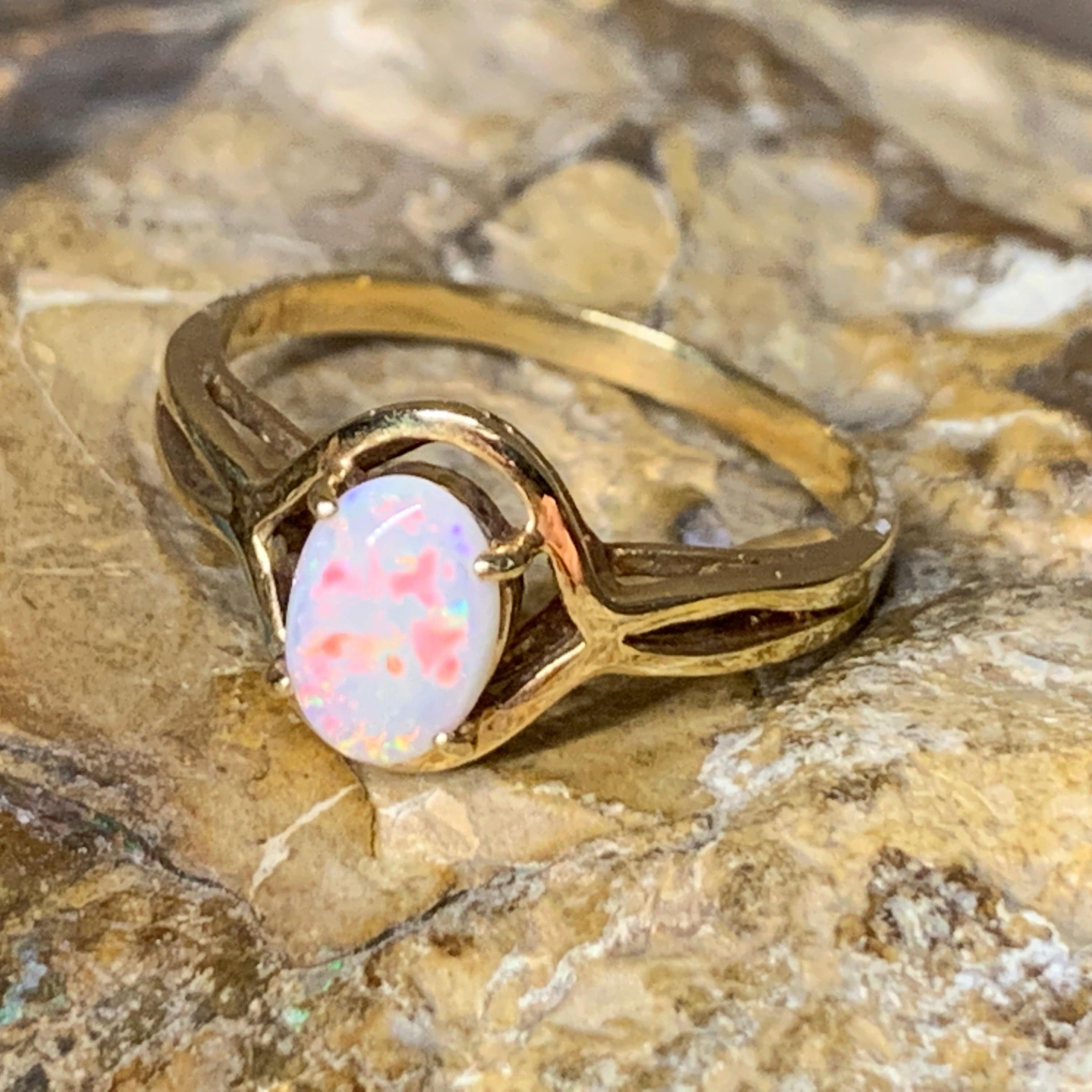 18kt Yellow Gold Solitaire White Opal Crystal ring - Masterpiece Jewellery Opal & Gems Sydney Australia | Online Shop