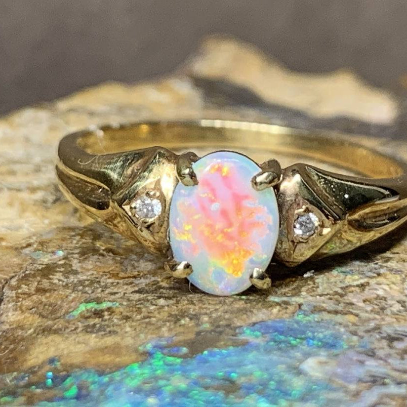 18kt Yellow Gold vintage Opal and Diamond ring - Masterpiece Jewellery Opal & Gems Sydney Australia | Online Shop