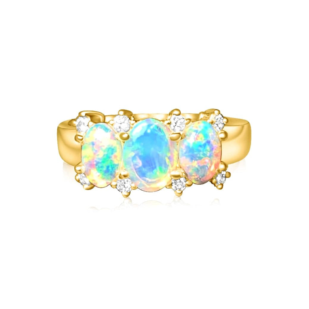 18kt Yellow Gold with Crystal Opal 1.1ct and Diamond 0.12 Ring - Masterpiece Jewellery Opal & Gems Sydney Australia | Online Shop