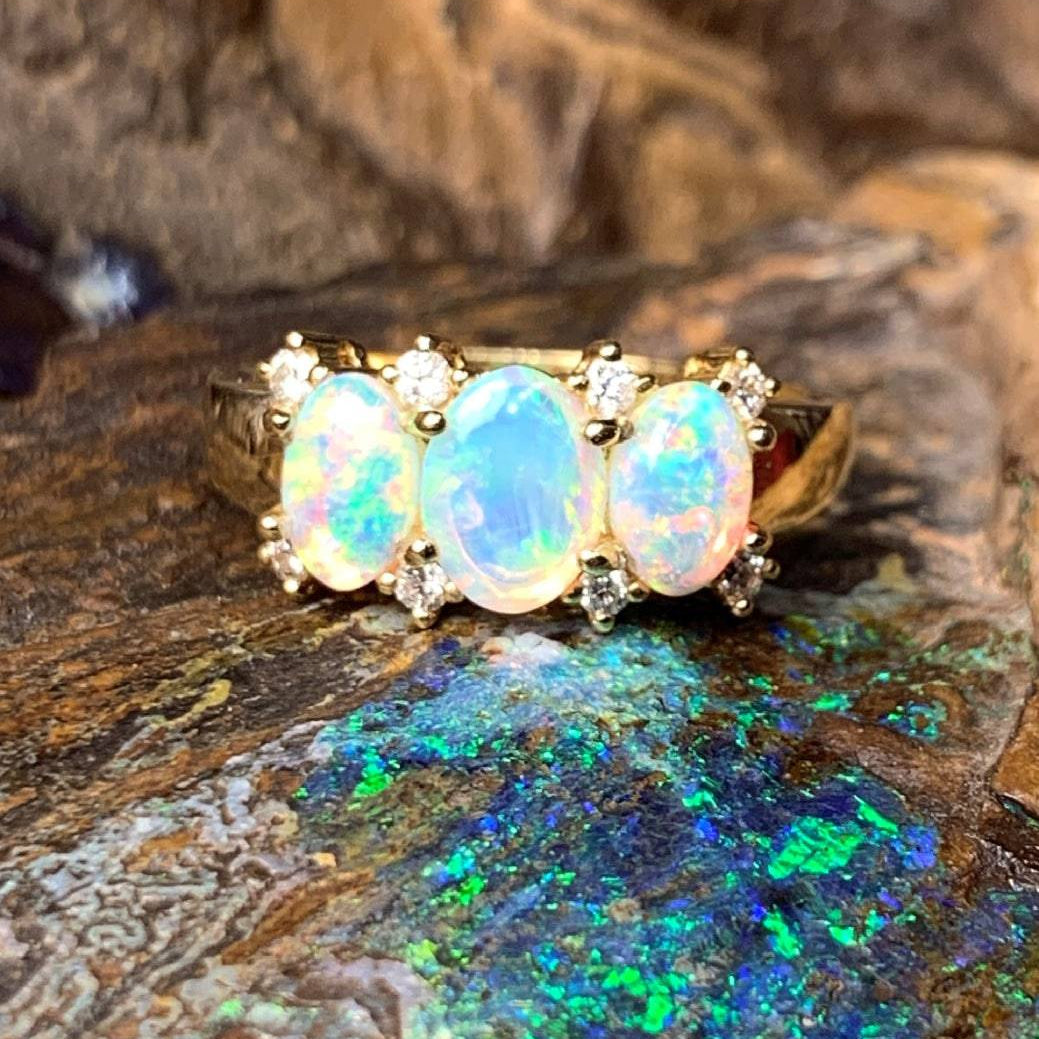 18kt Yellow Gold with Crystal Opal 1.1ct and Diamond 0.12 Ring - Masterpiece Jewellery Opal & Gems Sydney Australia | Online Shop