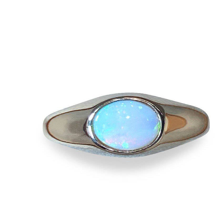 9KT MENS SIGNET RING WITH WHITE OPAL - Masterpiece Jewellery Opal & Gems Sydney Australia | Online Shop