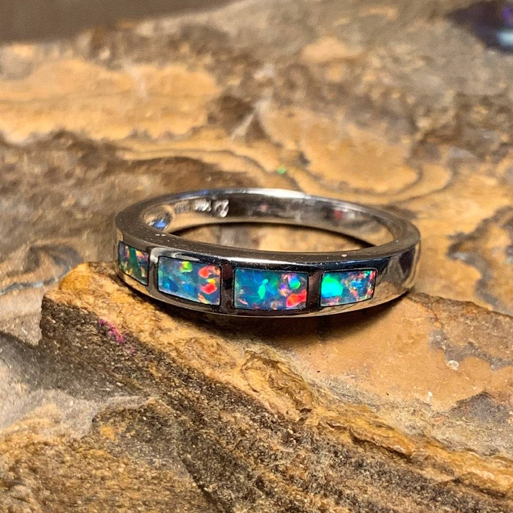 14kt White Gold Opal band - Masterpiece Jewellery Opal & Gems Sydney Australia | Online Shop