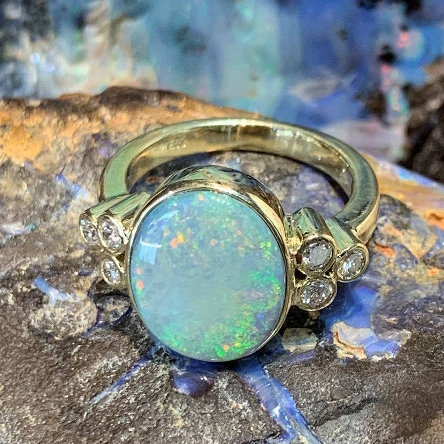 14kt Yellow Gold Black Opal and Diamond ring - Masterpiece Jewellery Opal & Gems Sydney Australia | Online Shop