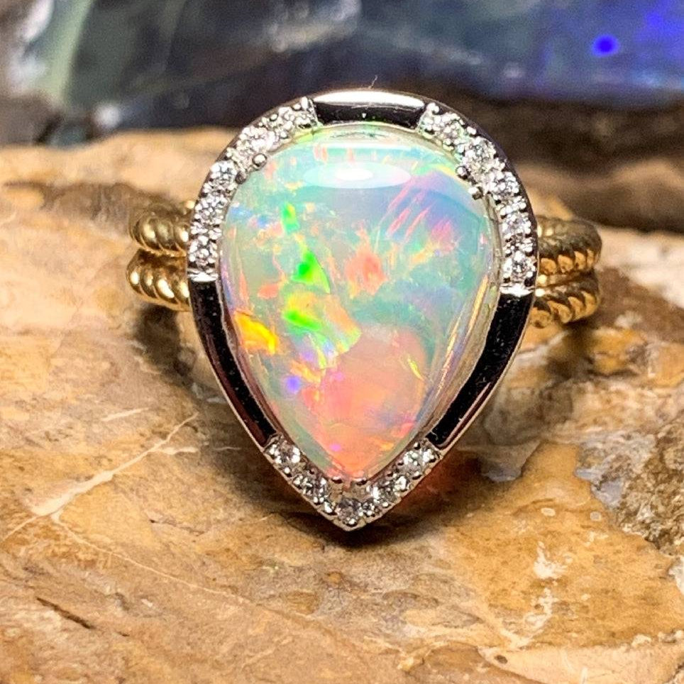 18KT White and Yellow Gold Opal Diamond ring - Masterpiece Jewellery Opal & Gems Sydney Australia | Online Shop