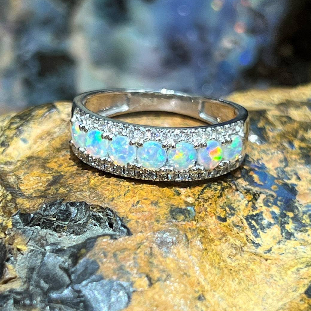 18kt White Gold 3 row eternity Opal and diamond ring - Masterpiece Jewellery Opal & Gems Sydney Australia | Online Shop